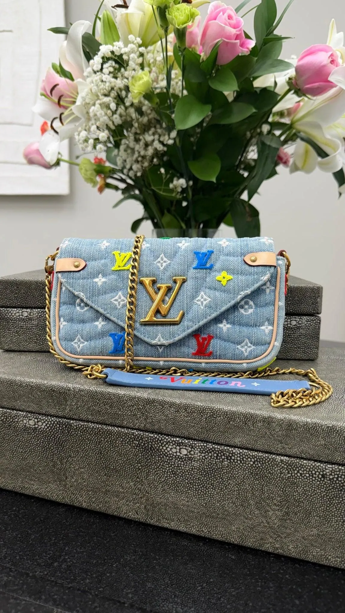 Louis Vuitton Denim Multicolored Monogram New Wave Chain Pochette