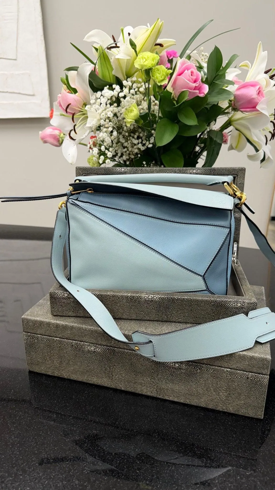 Loewe Blue Tri- Color Leather Small Puzzle Bag