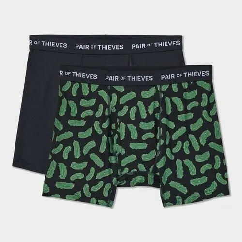 Pair of Thieves Men's Pickles 2pk Boxer Briefs - Black/Green XL