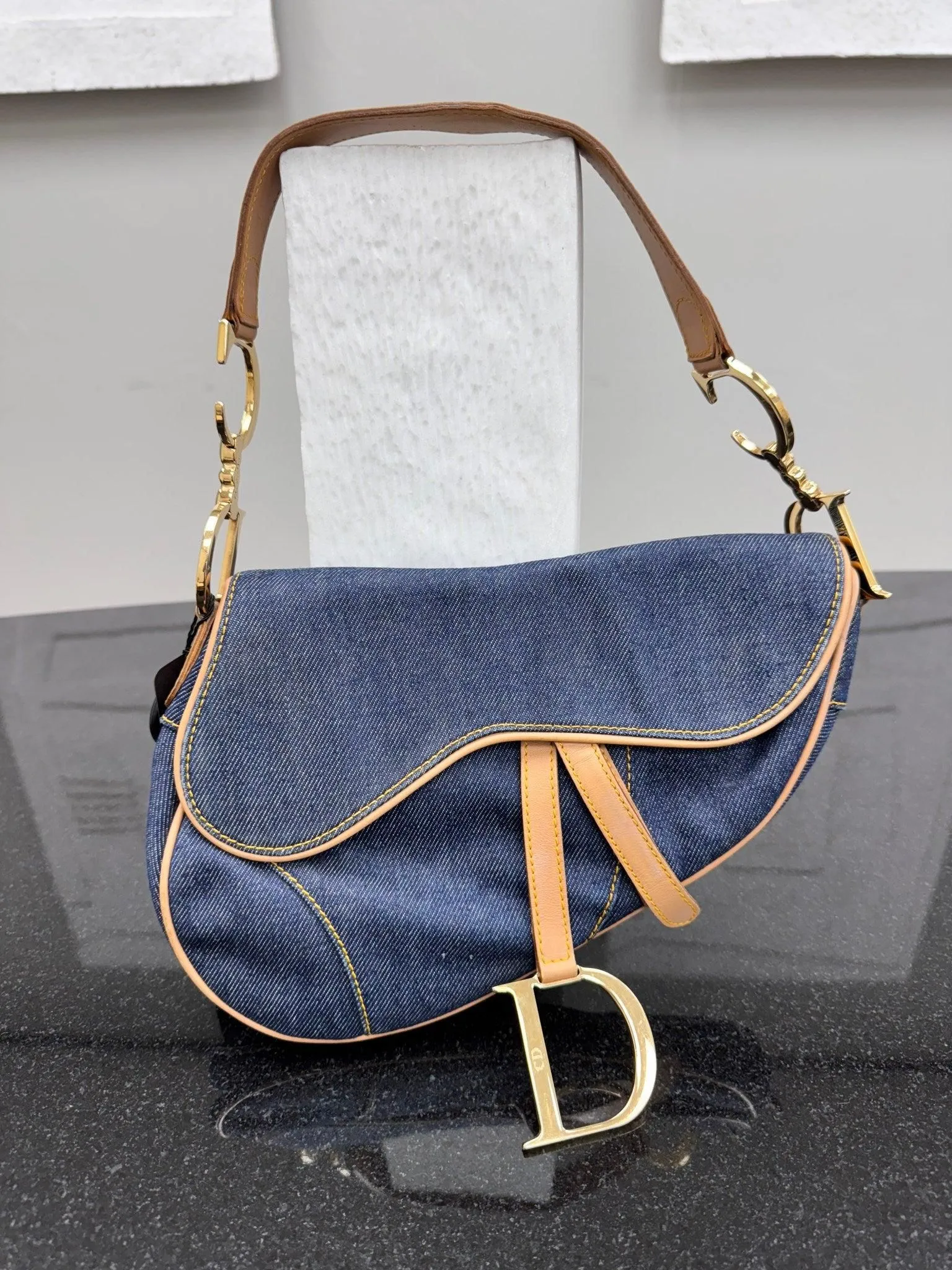 Christian Dior Blue Denim Saddle Bag