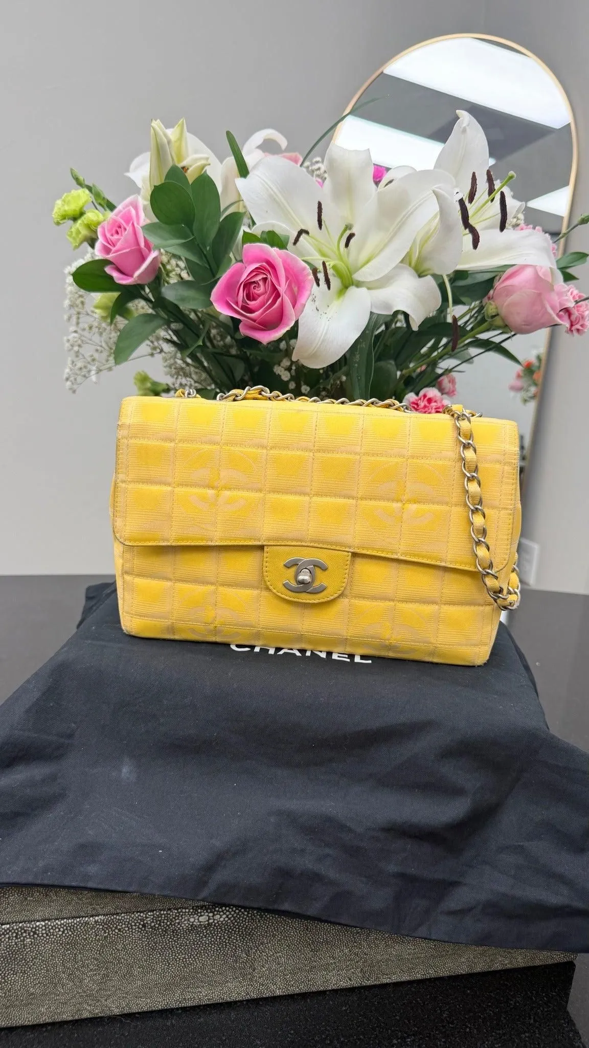 Chanel Yellow Nylon Canvas Travel Line East/West Medium Flap Bag