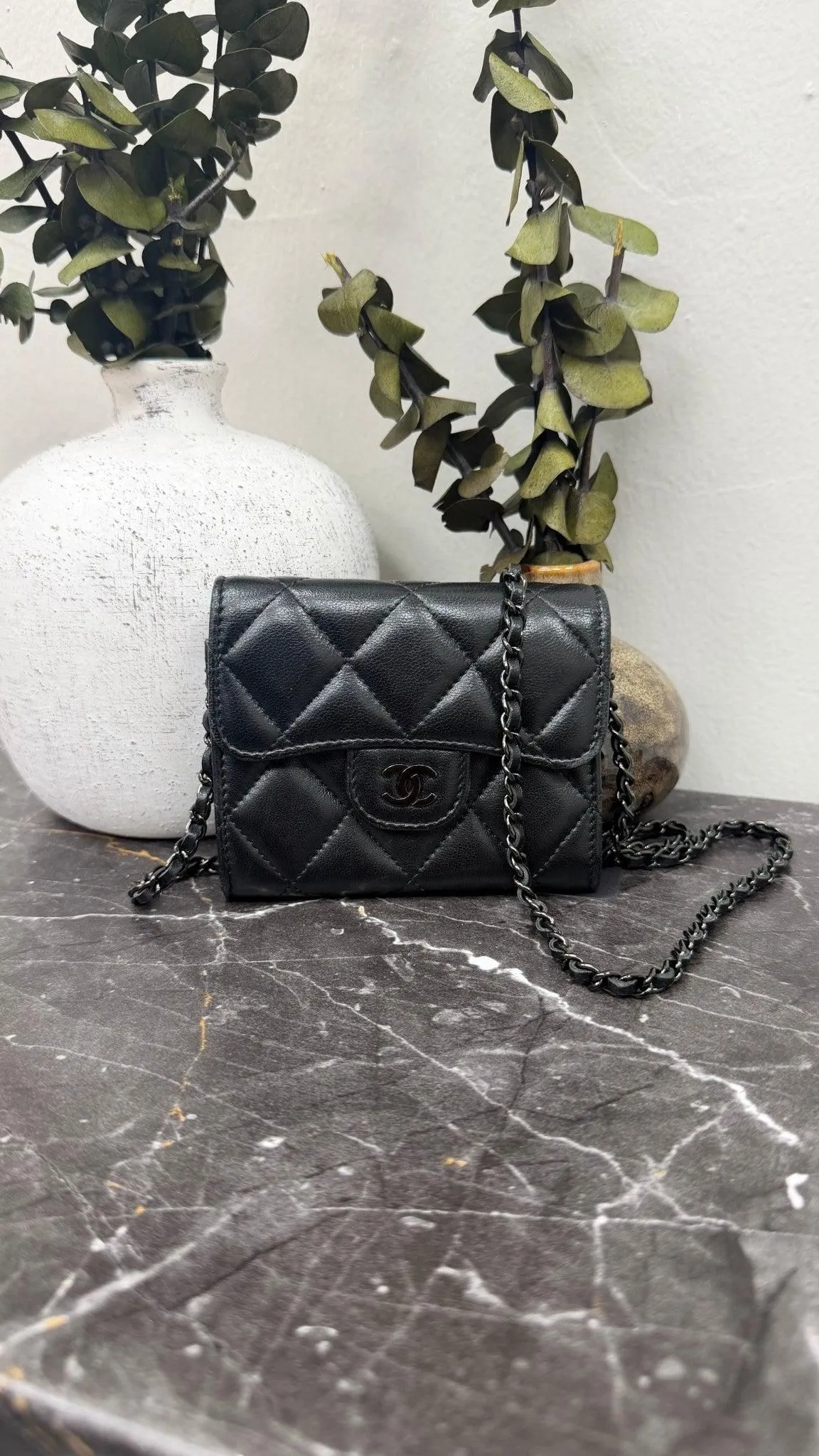 Chanel Black Lambskin Leather Wallet on a chain