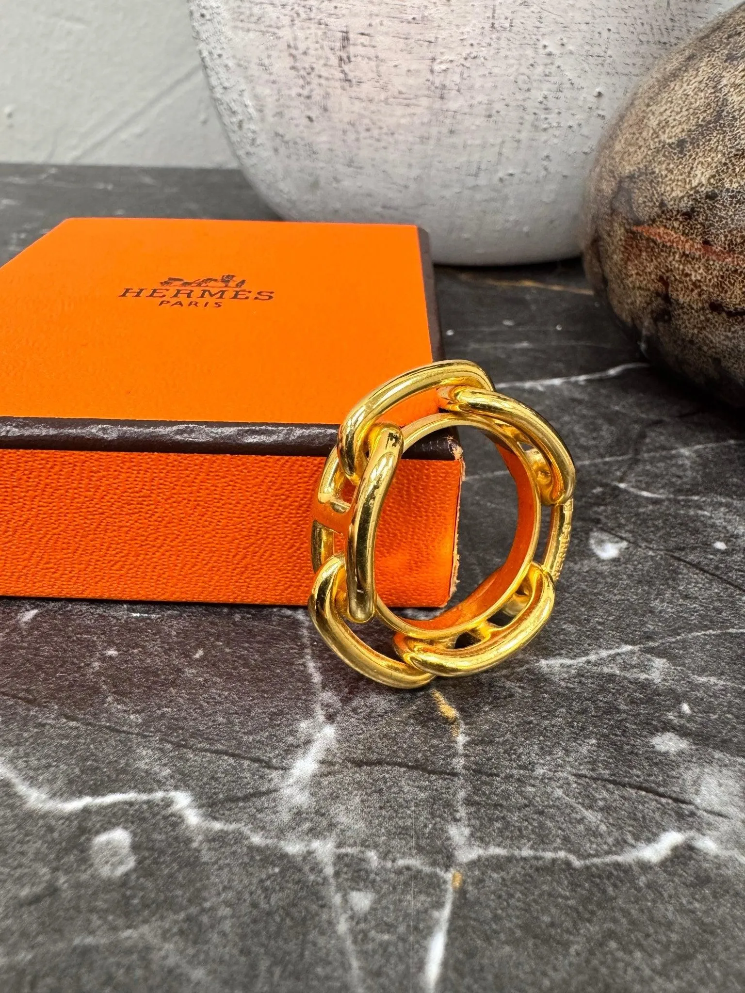 Hermes Gold Regate Chaine D'Ancre Scarf Ring