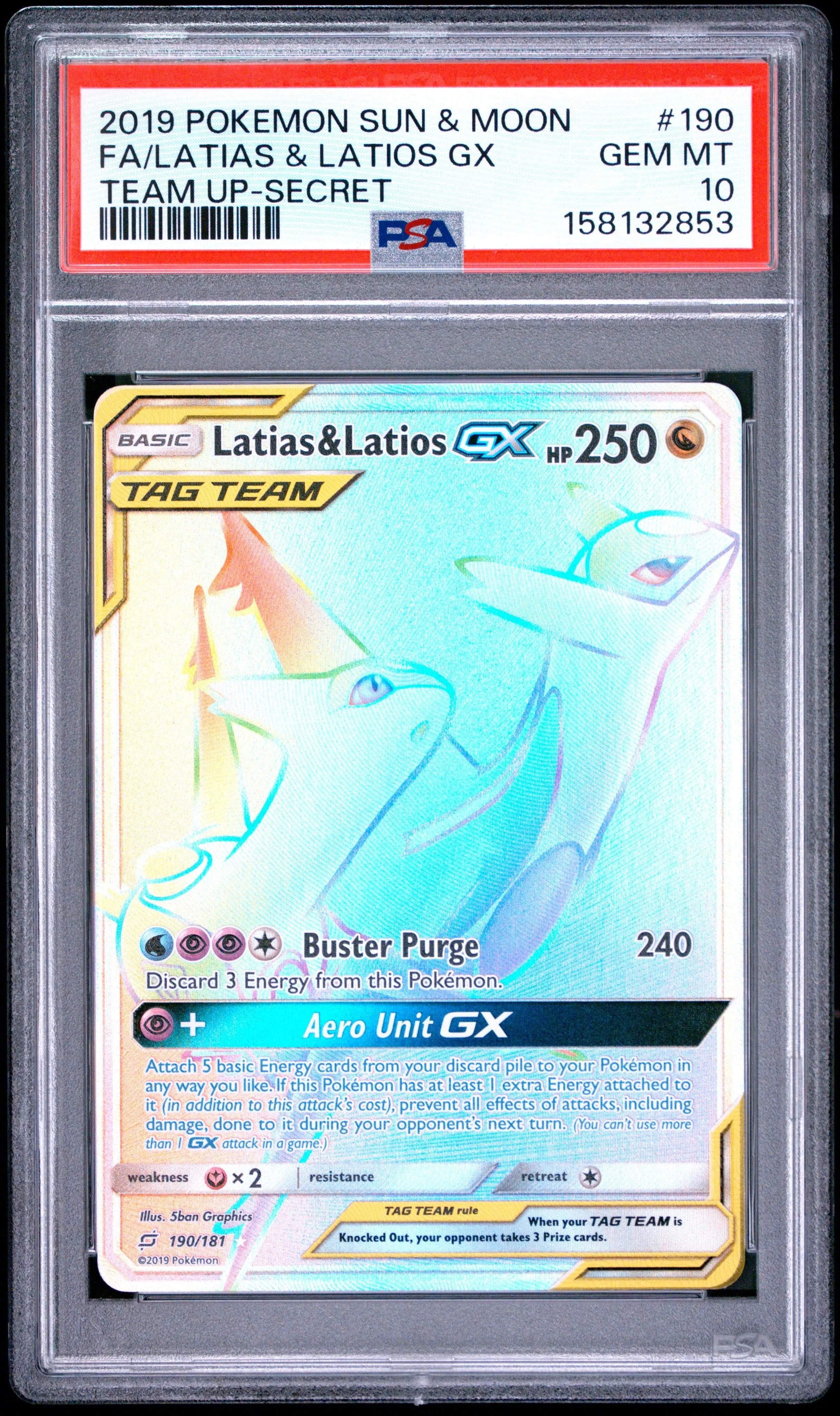 2019 Pokemon Sun & Moon Team Up Team Up-Secret Fa/Latias & Latios Gx 10 PSA #190