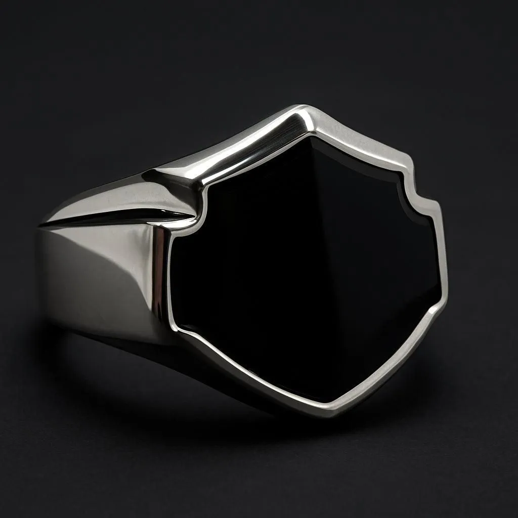 Onyx Shield Biker Ring (#R0215)