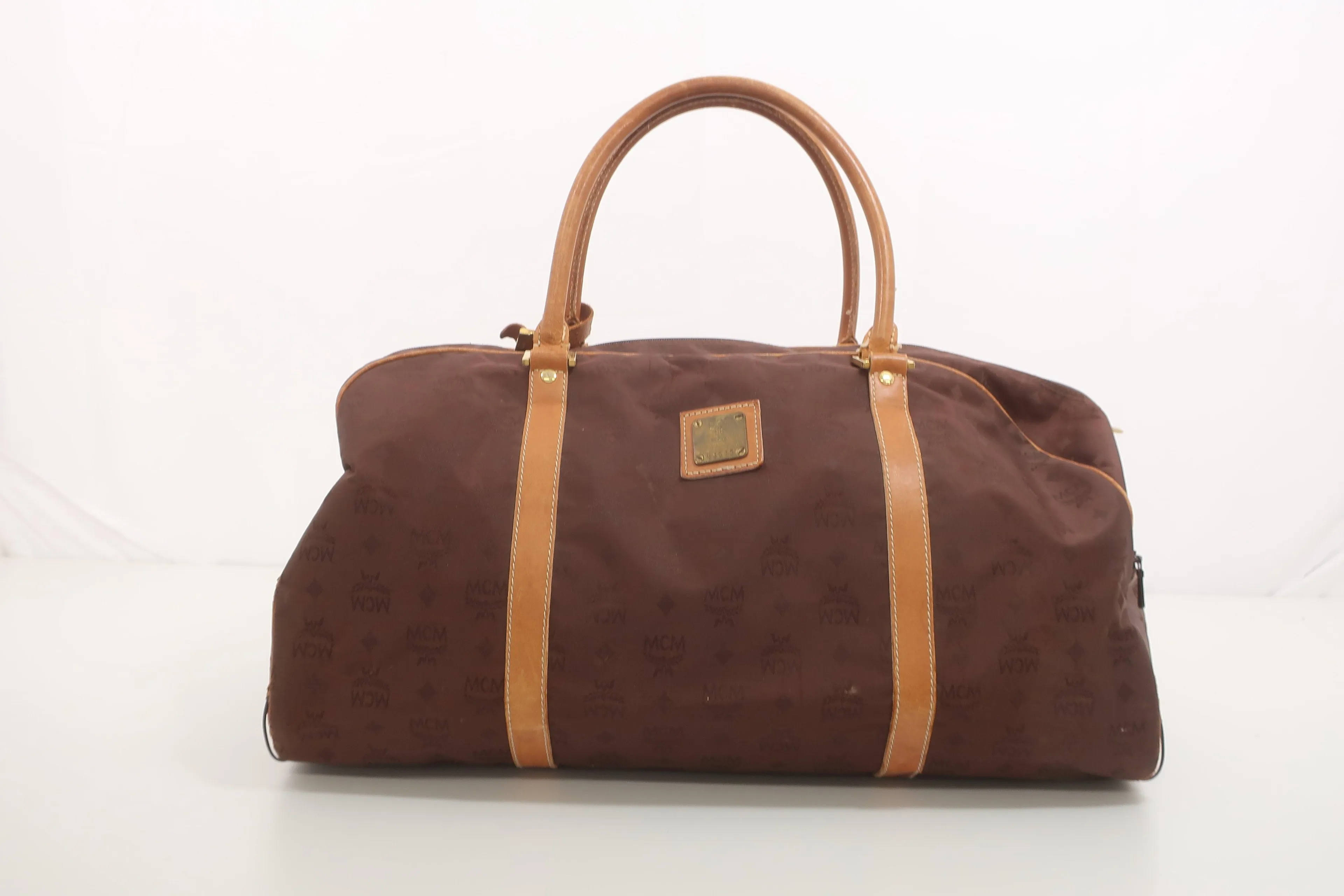 MCM Munchen Brown Canvas Leather Large Duffle Weekender Travel Bag