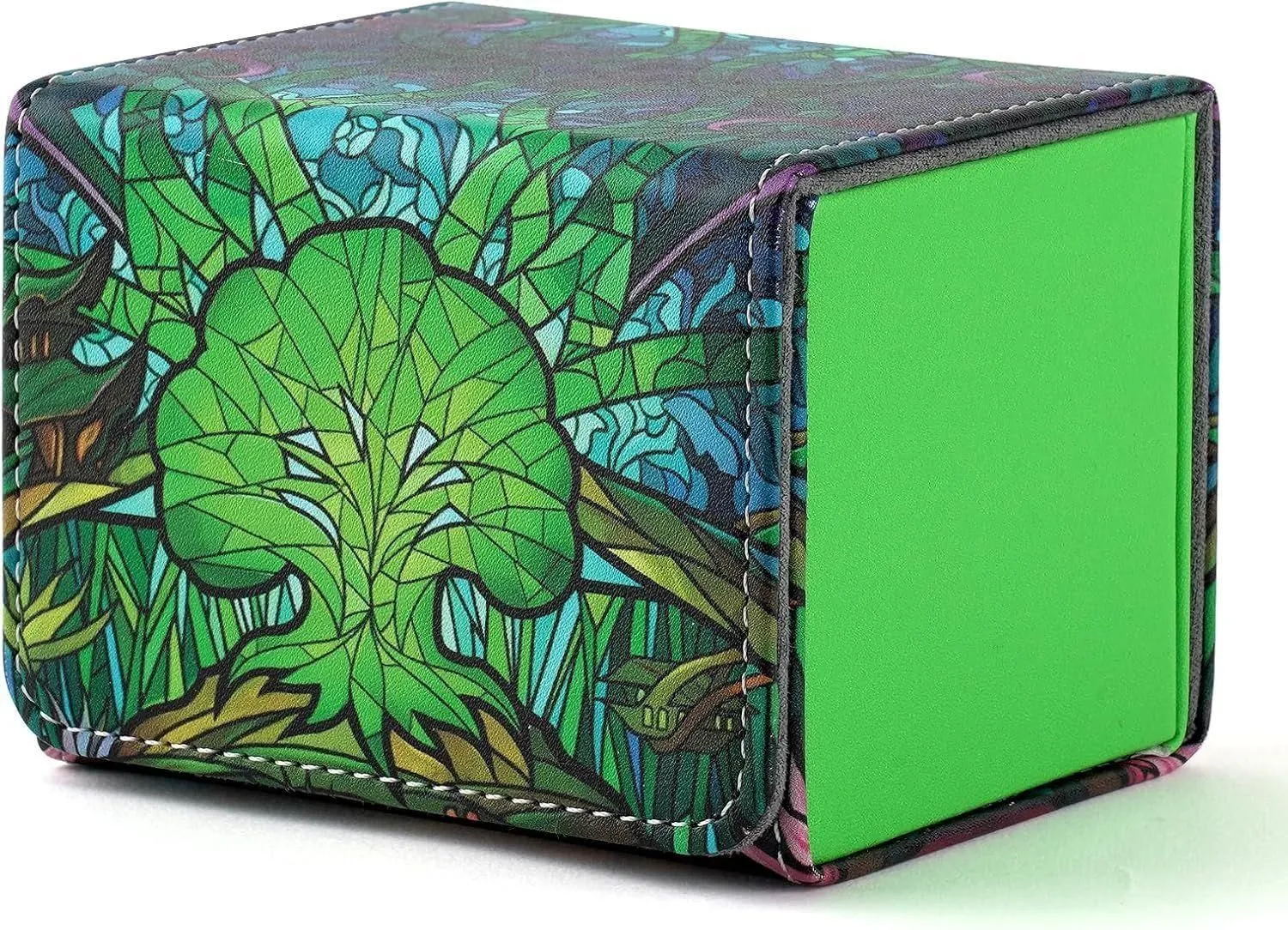DMU Stained Glass Art PU Leather Commander Deck Box - Green Mana Symbol