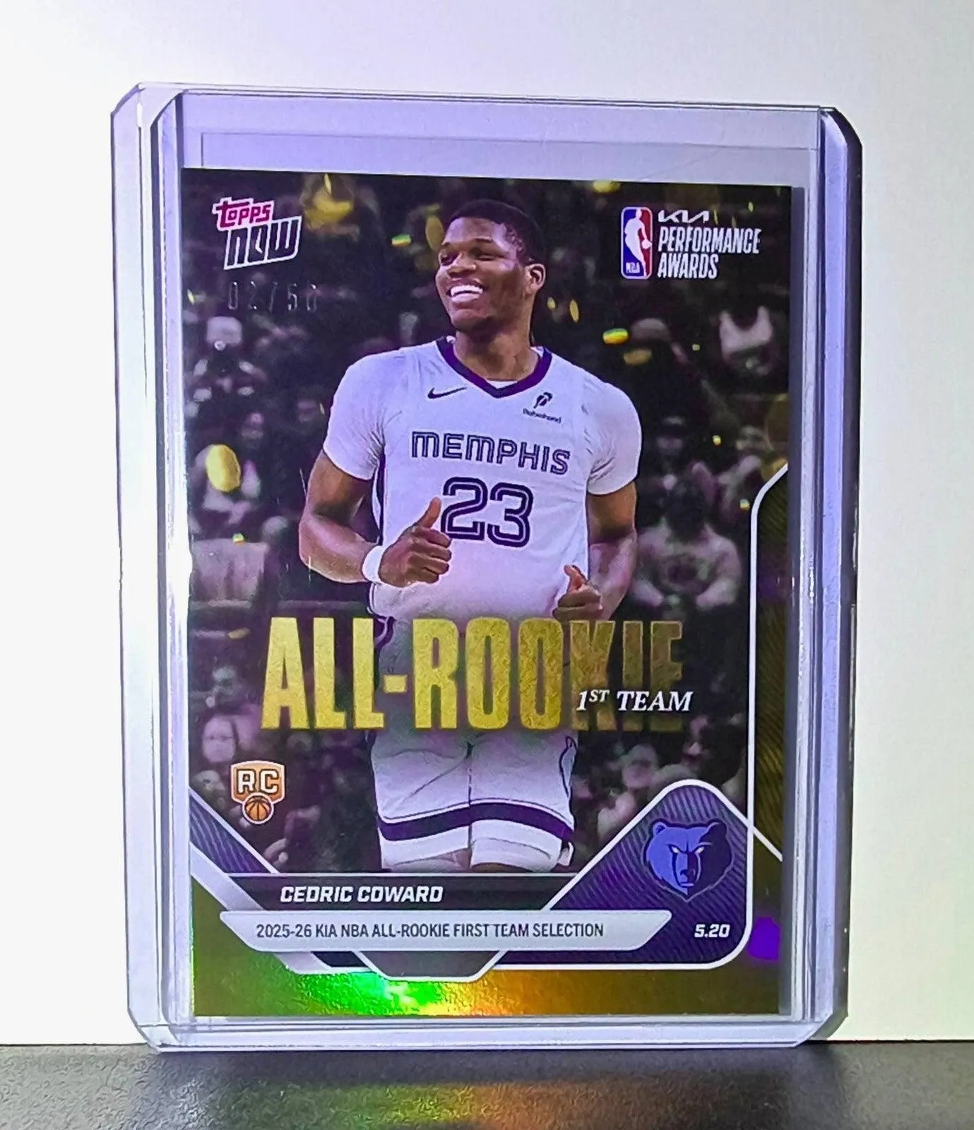 Cedric Coward Rookie 2025-26 Topps NBA All-Rookie 1st Team Gold 02/50 Grizzlies