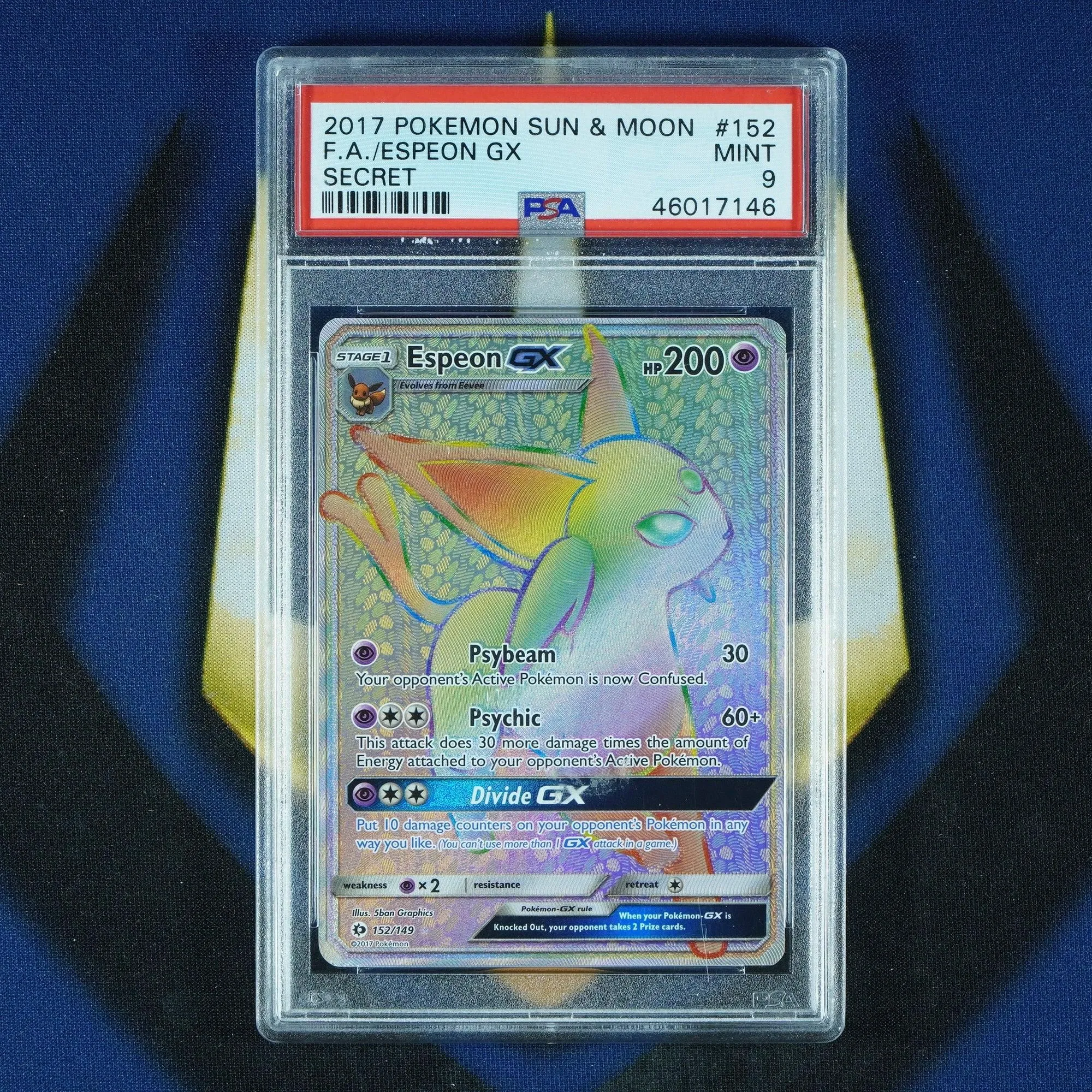 Espeon GX Sun & Moon Secret Rainbow Rare 152/149 [PSA 9]
