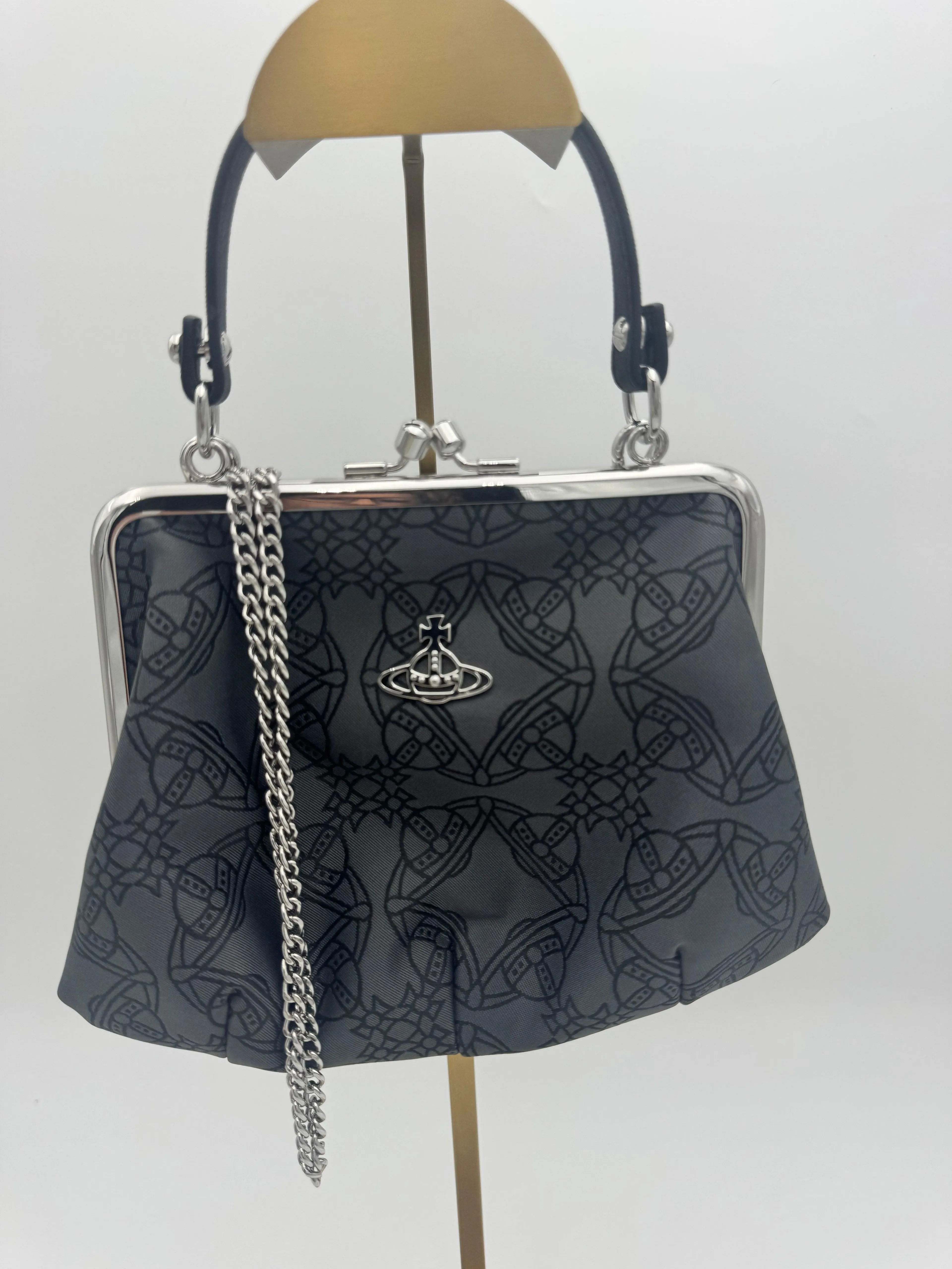 Vivienne Westwood Granny Frame Bag – Black Orb Monogram Vegan Leather