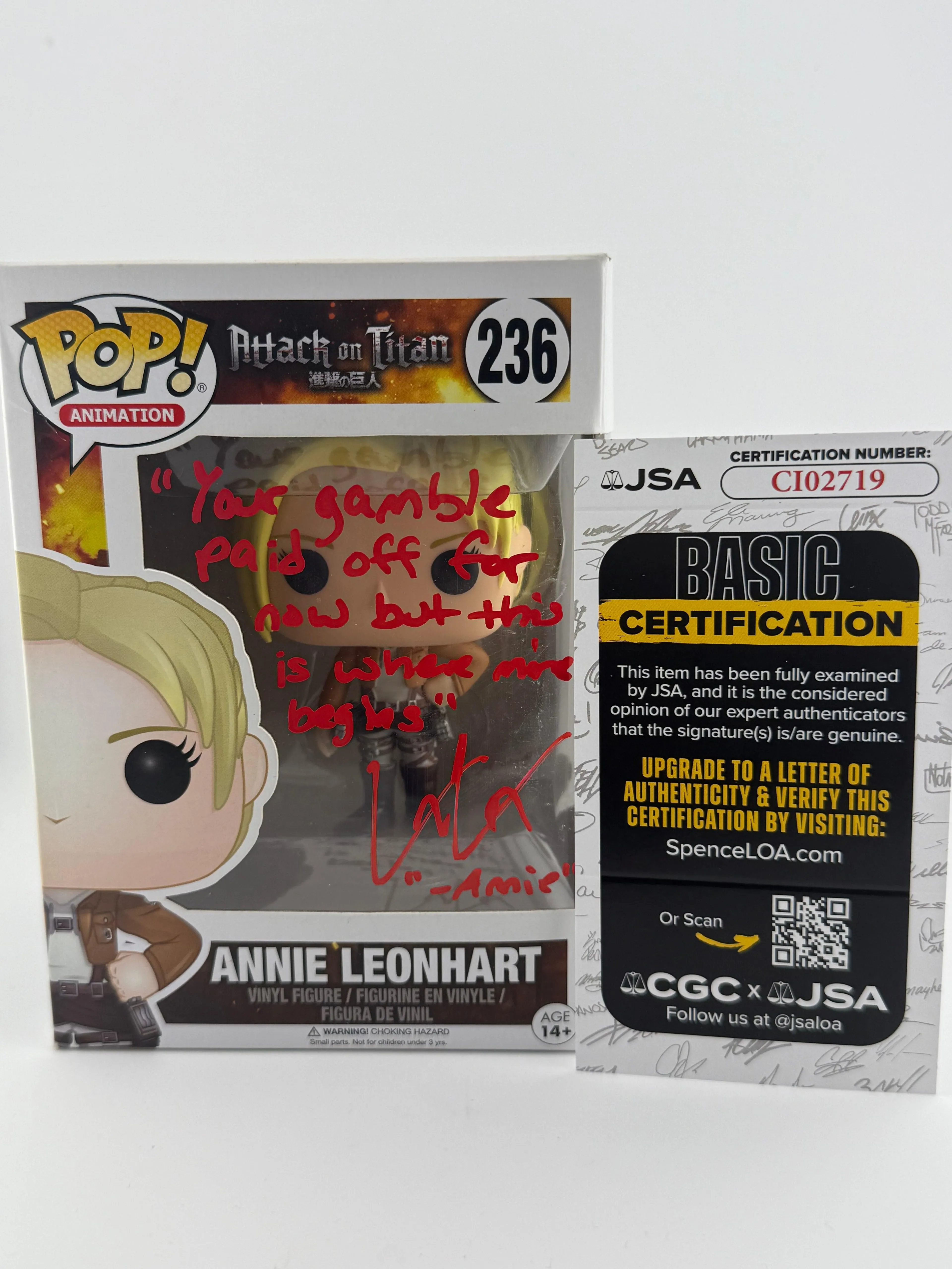 Funko POP! SIGNED ANNIE LEONHART 236 (Lauren Landa) + JSA