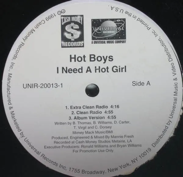 Hot Boys - I Need A Hot Girl (12")
