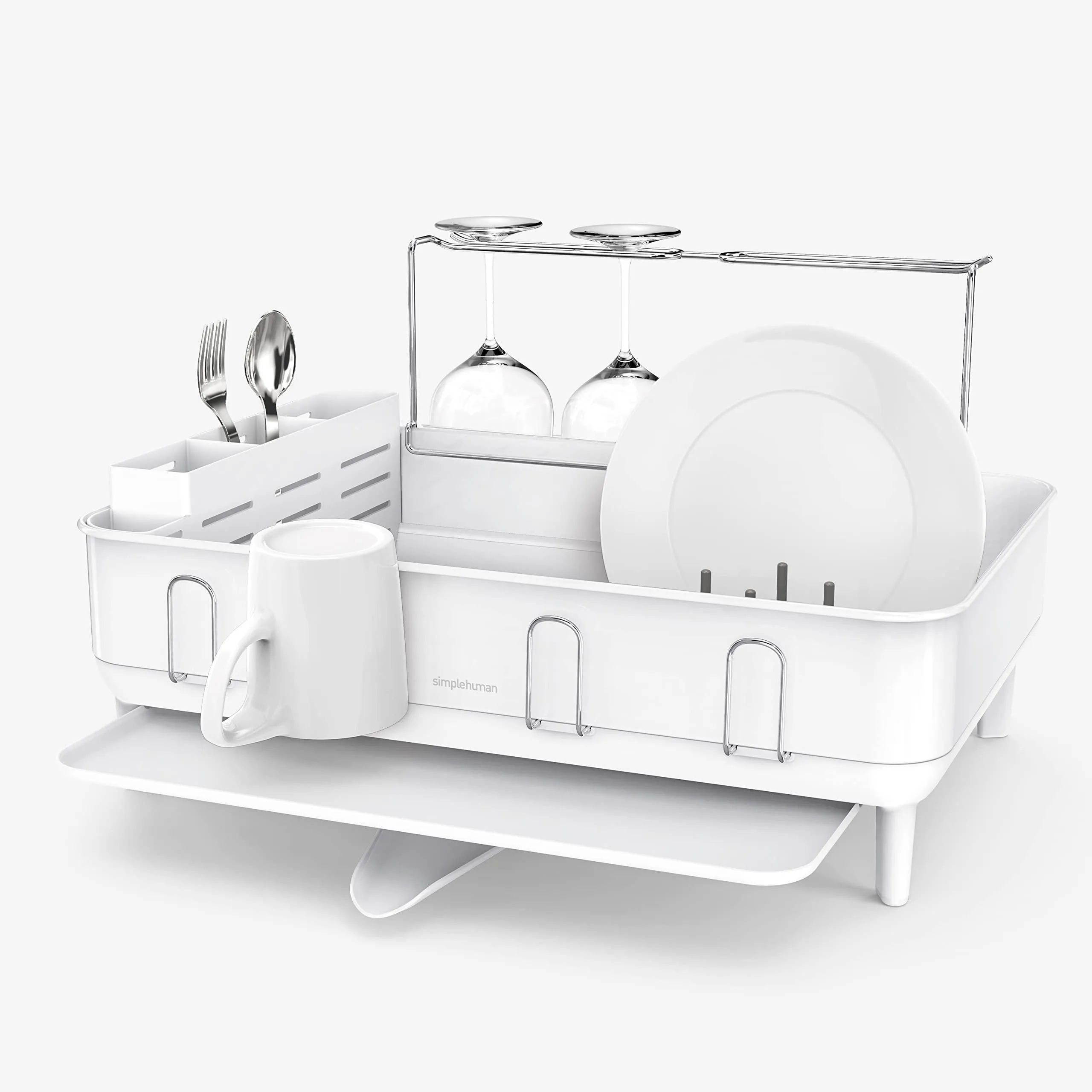 New without box - simplehuman Steel Dish Rack Swivel Spout White Frame Dishrack
