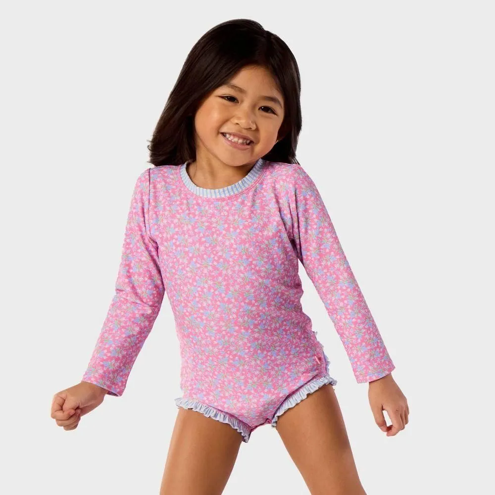 New without Tags - Size: 18M - RuffleButts Baby Girls' Ditsy Floral Long Sleeve One Piece Rash Guard Swimsuit