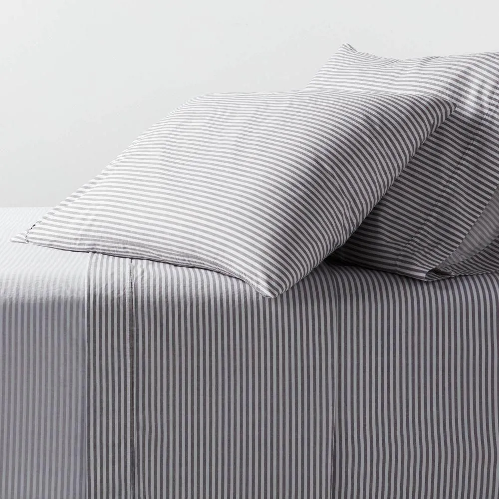 New without box - Twin/Twin XL Organic Percale Sheet Set Charcoal/White Stripe - Threshold