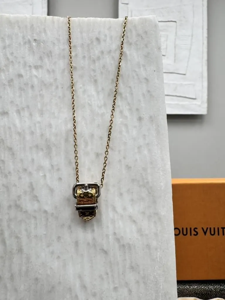Louis Vuitton Gold Tone Nanogram Buckle Pendant Necklace