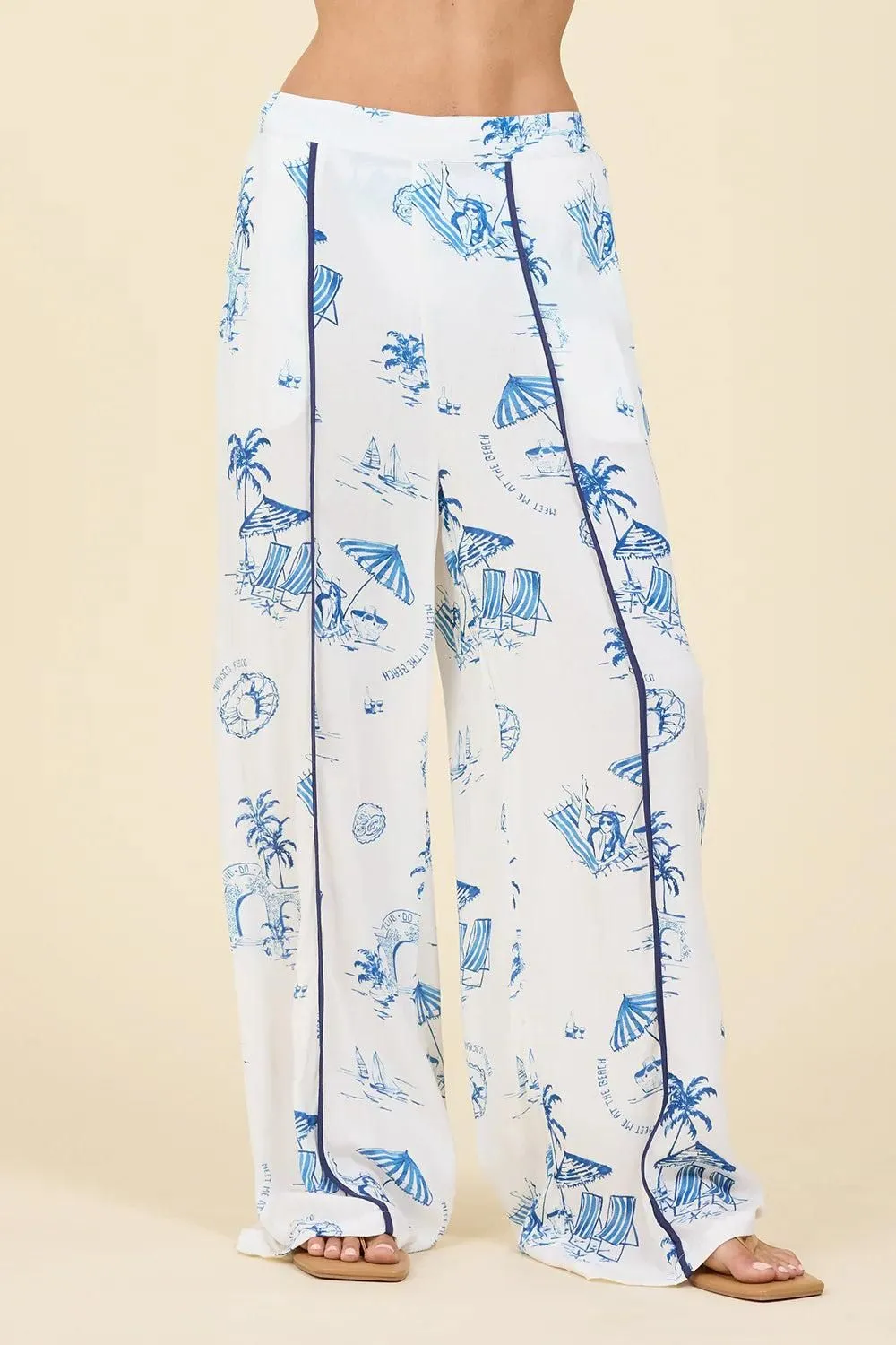 Surf Gypsy Printed Wide Leg Pants with Piping
