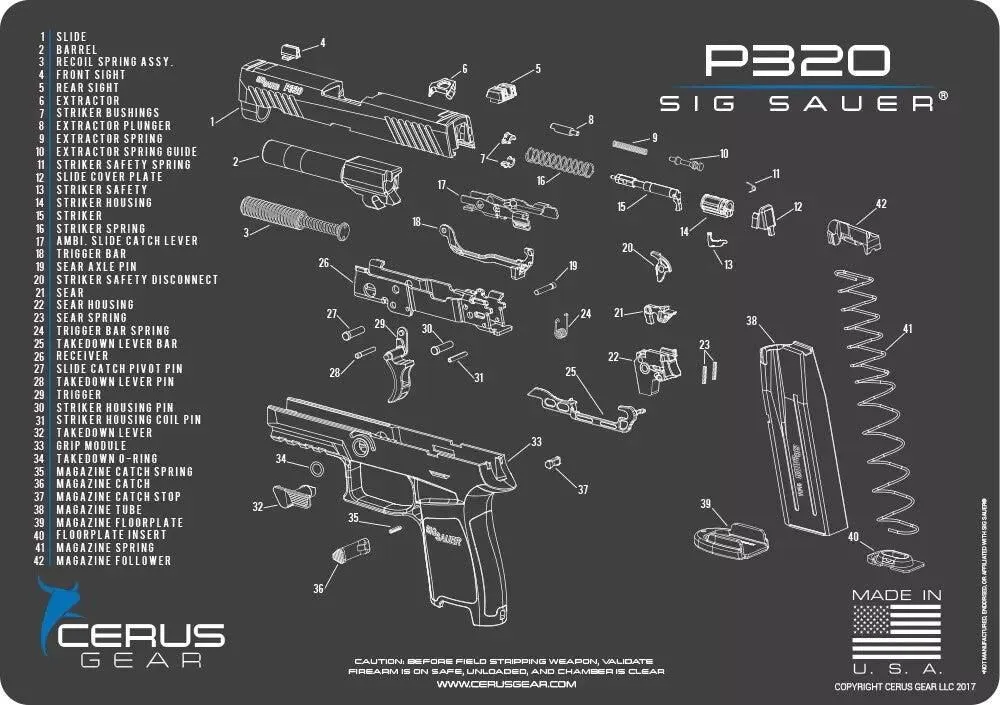 Cerus Gear For Sig Sauer P320 PREMIUM Armorers Cleaning Mat Made in USA