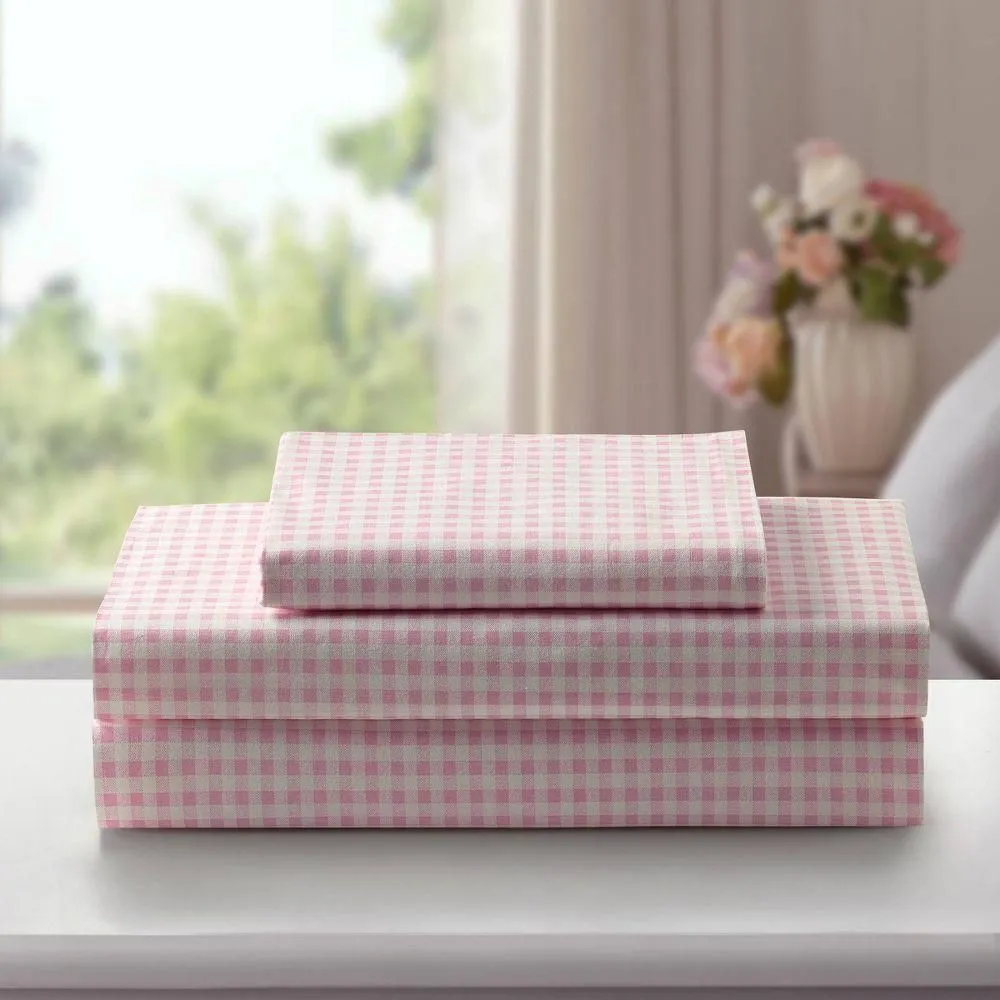 New without box - Laurel & Mayfair Queen Gingham Print Sheet Set Pink