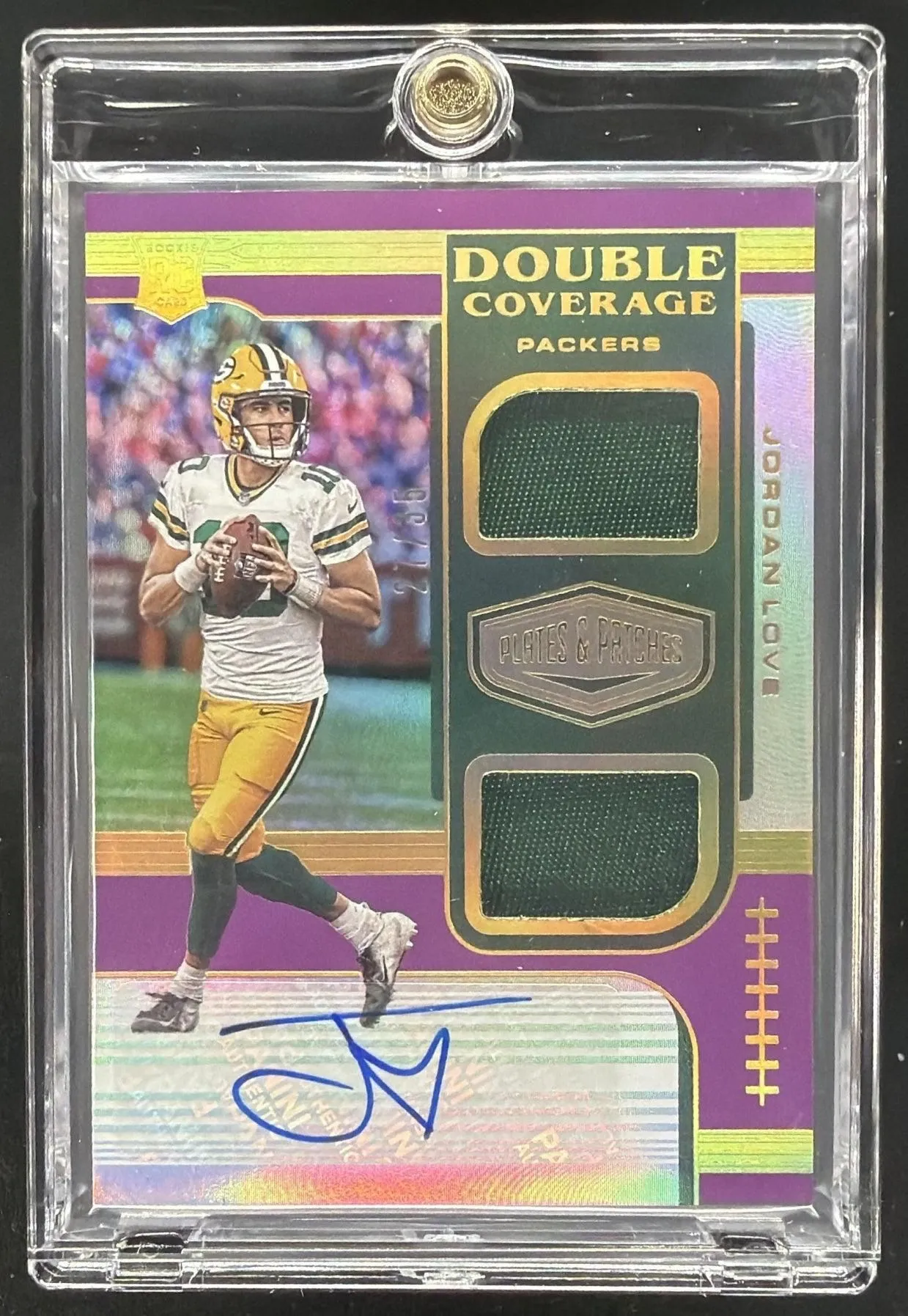 2020 Panini Plates & Patches Jordan Love #DC-JL Double Coverage Rookie Patch Auto Purple /35