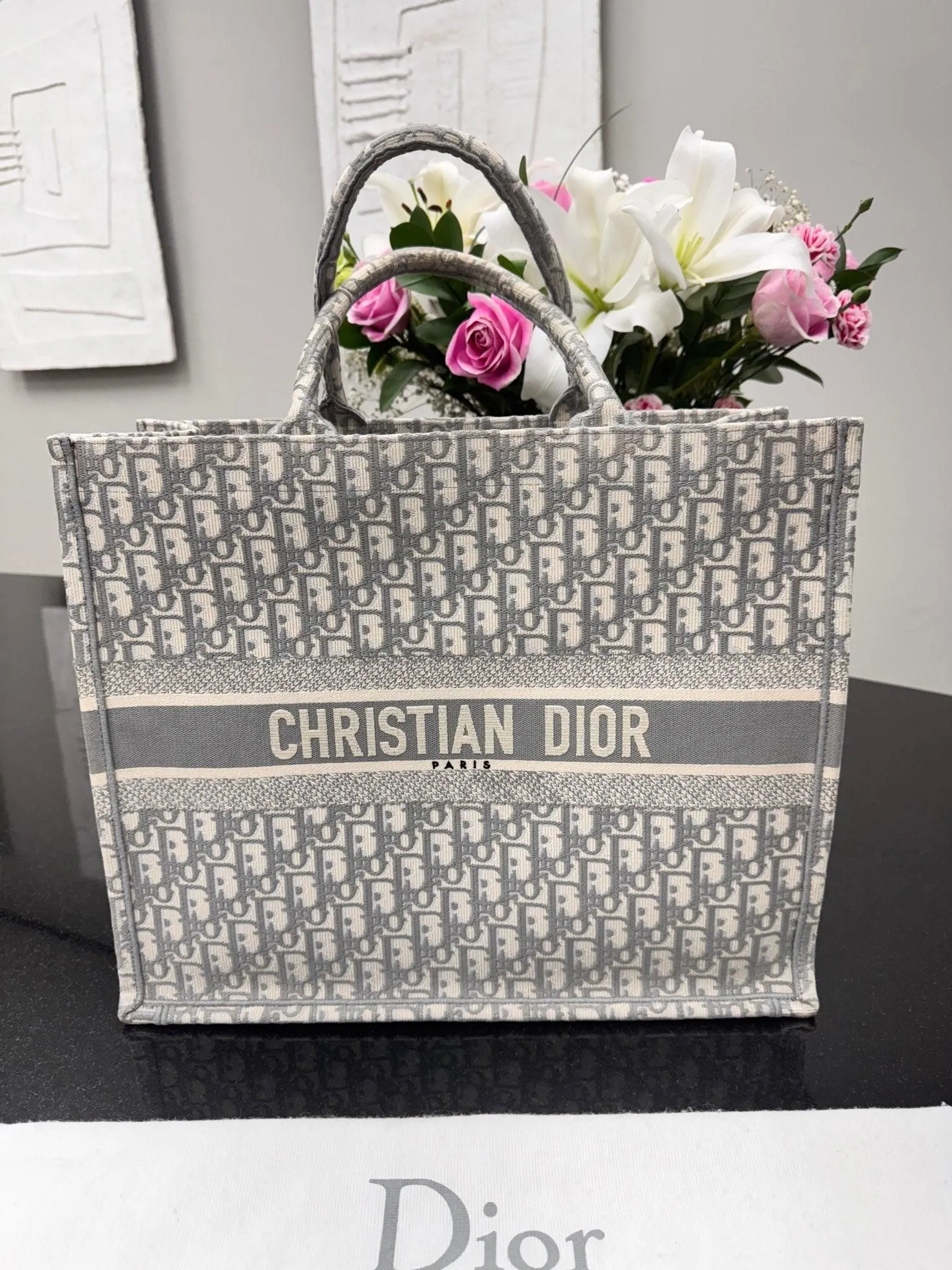 Christian Dior Grey And Ivory Oblique Canvas Large Book Tote Bag