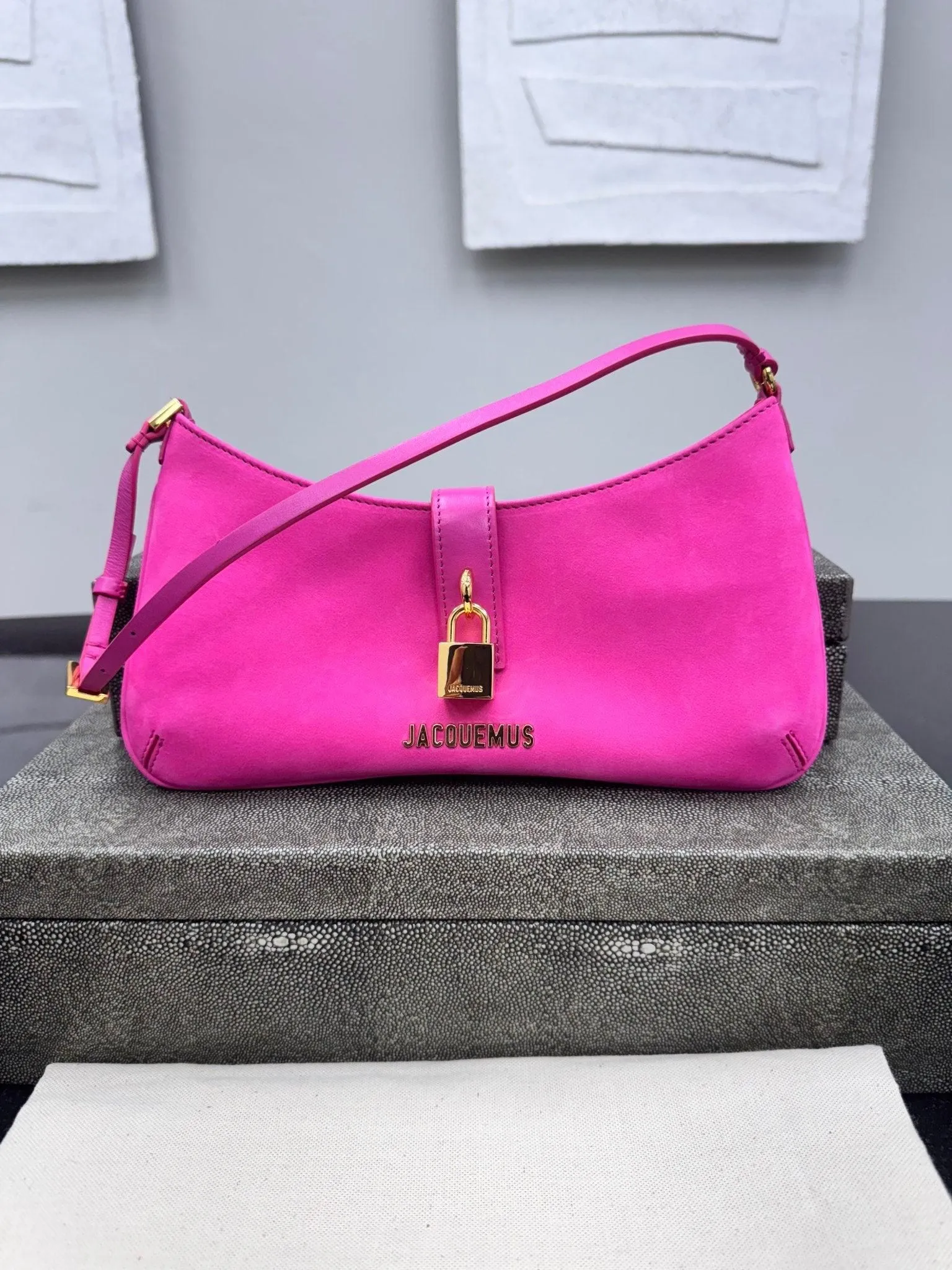 Jacquemus Pink Suede Le Bisou Cadenas Shoulder Bag