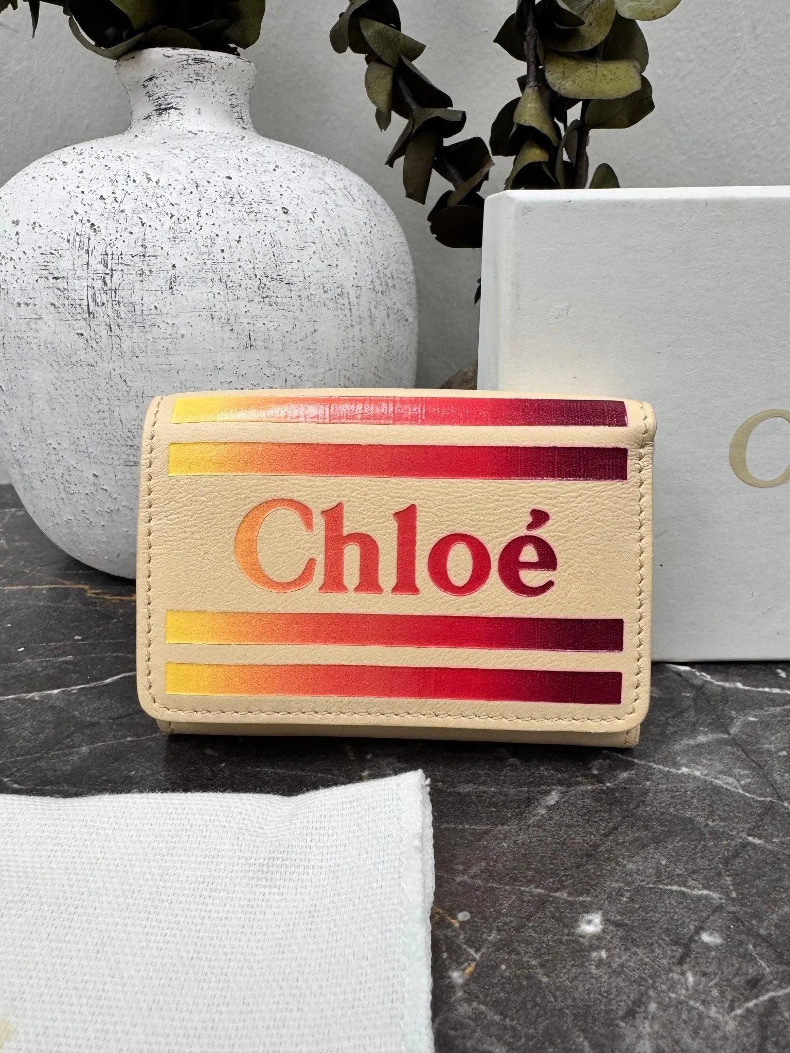 Chloe Beige And Multicolor Leather Compact Wallet