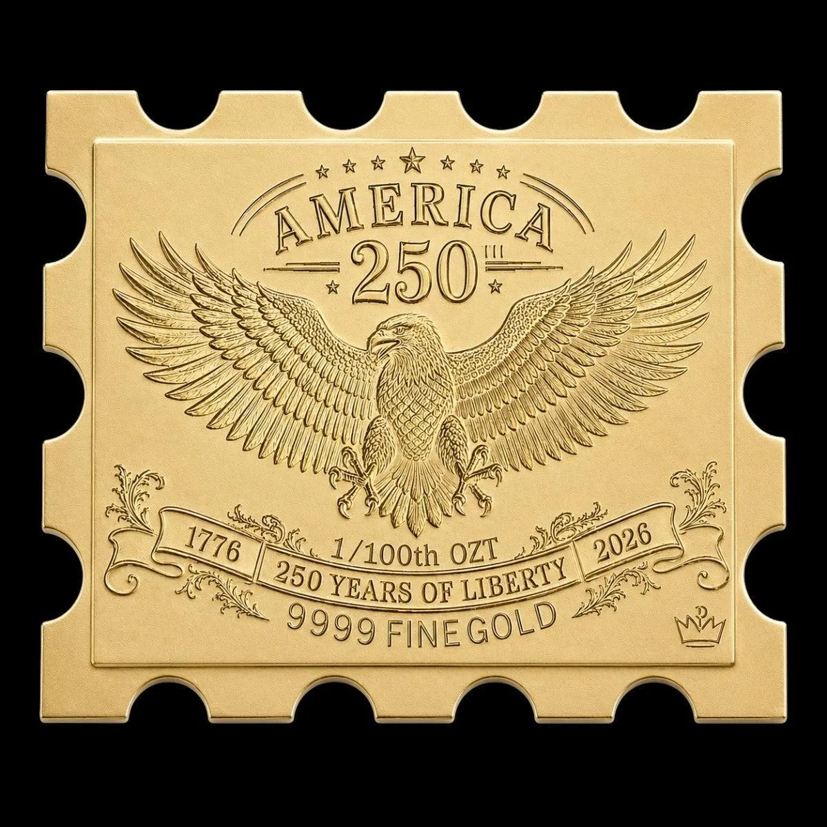 America's 250th Anniversary Gold Stamp (Limited Edition) 1/100 oz .9999 Fine Gold Bar