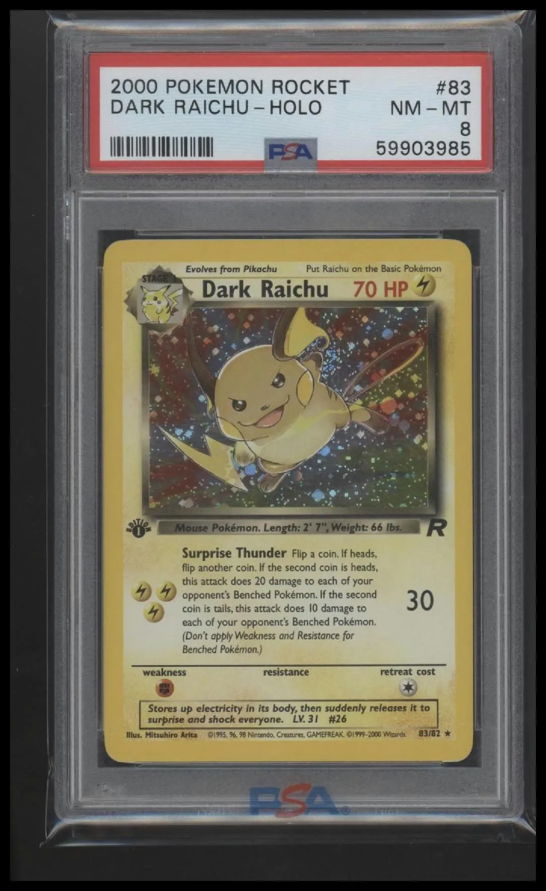 2000 Pokemon Rocket Dark Raichu-Holo 8 PSA #83 1st Edition