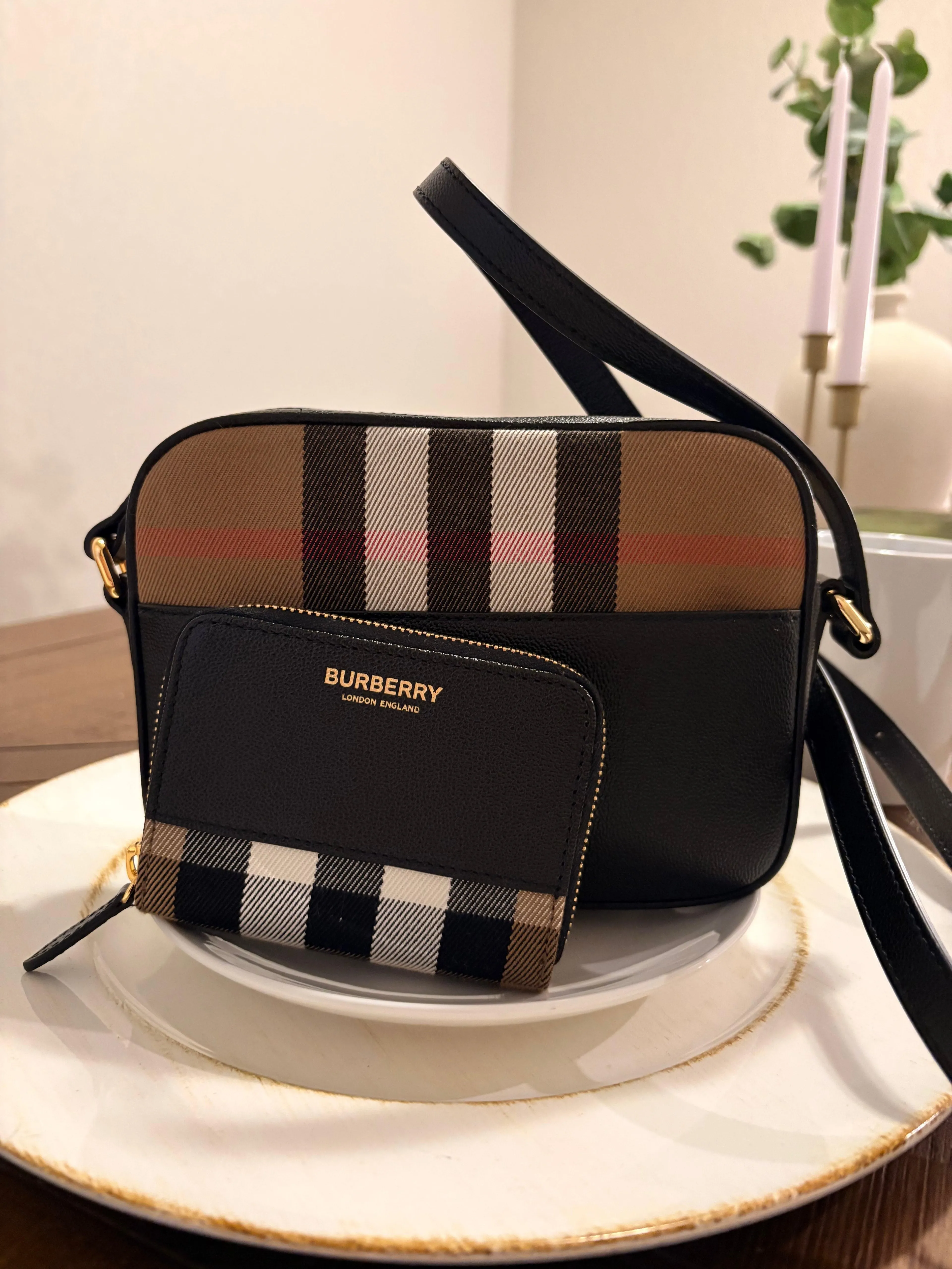 Burberry Nova Check Crossbody & Matching Zip Wallet Bundle