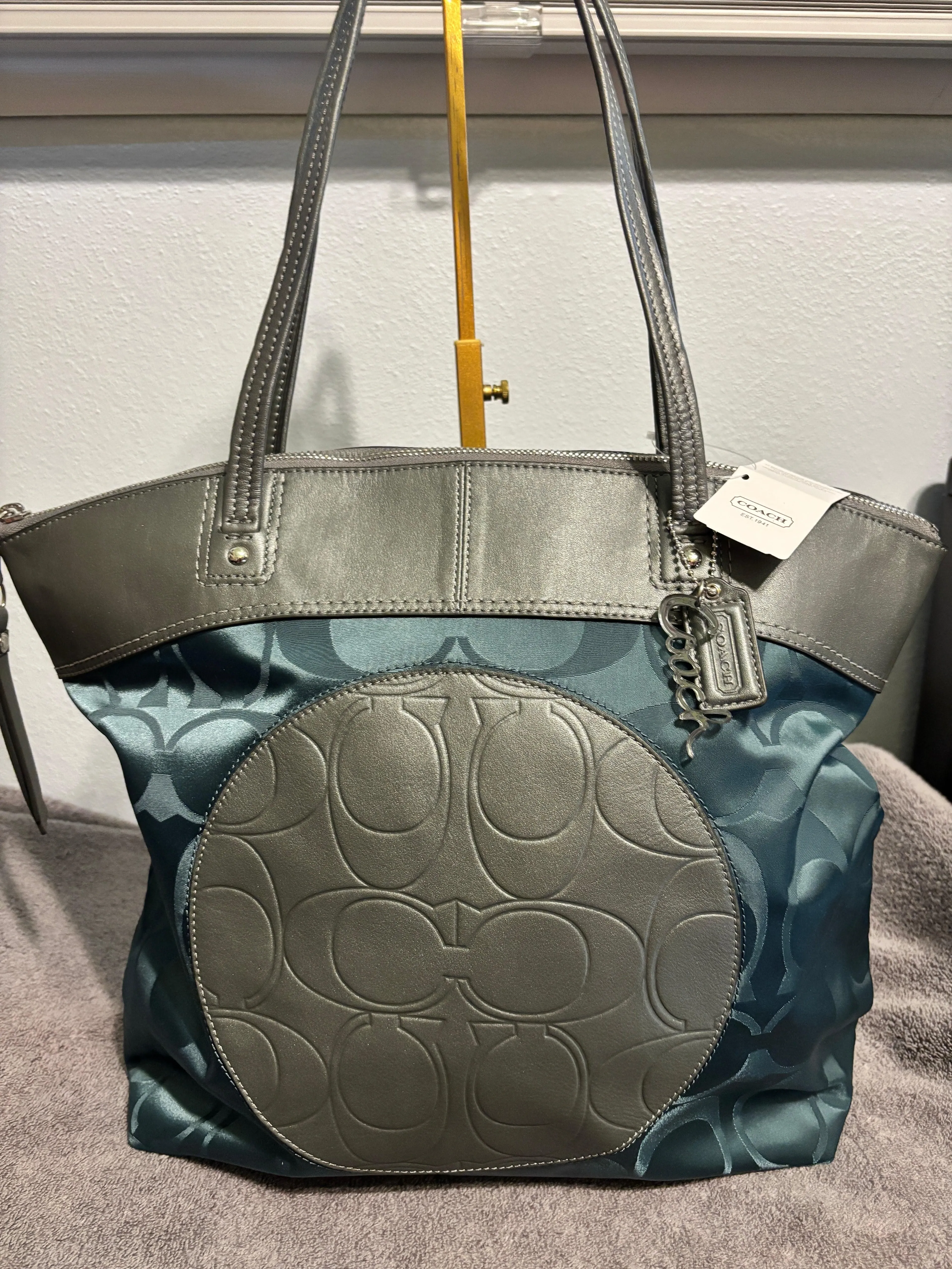 Coach Laura Nylon Teal Tote Bag F19440 New With Tags