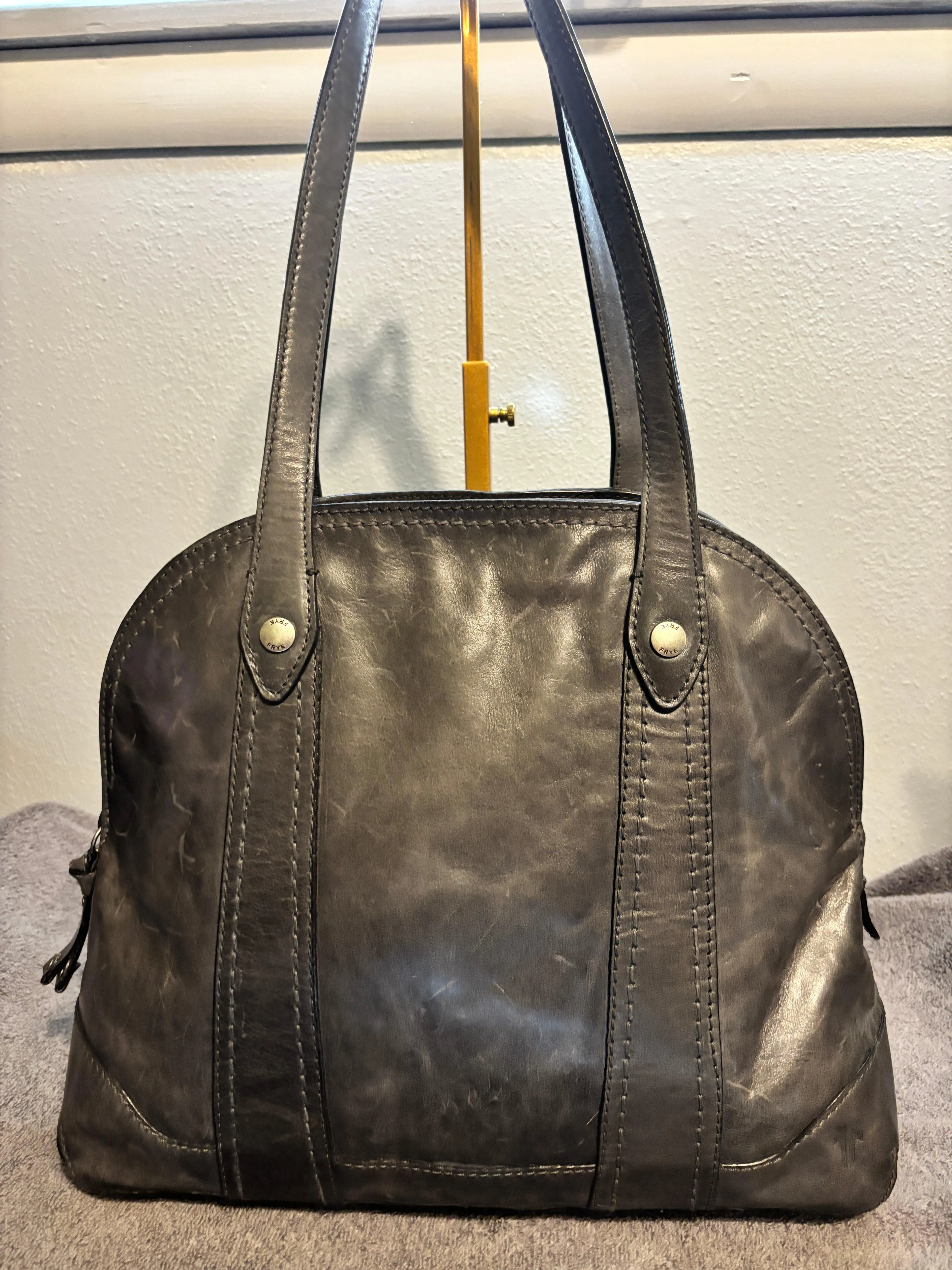 Frye Gray Distressed Leather Shoulder Bag
