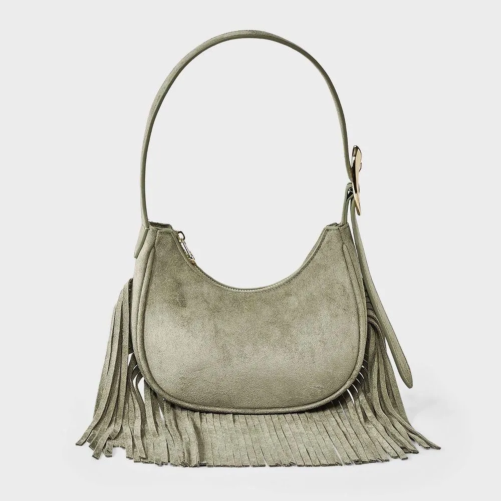 New Without Tags - Size: One Size - Western Faux Suede Fringe Shoulder Bag Purse - Universal Thread Green