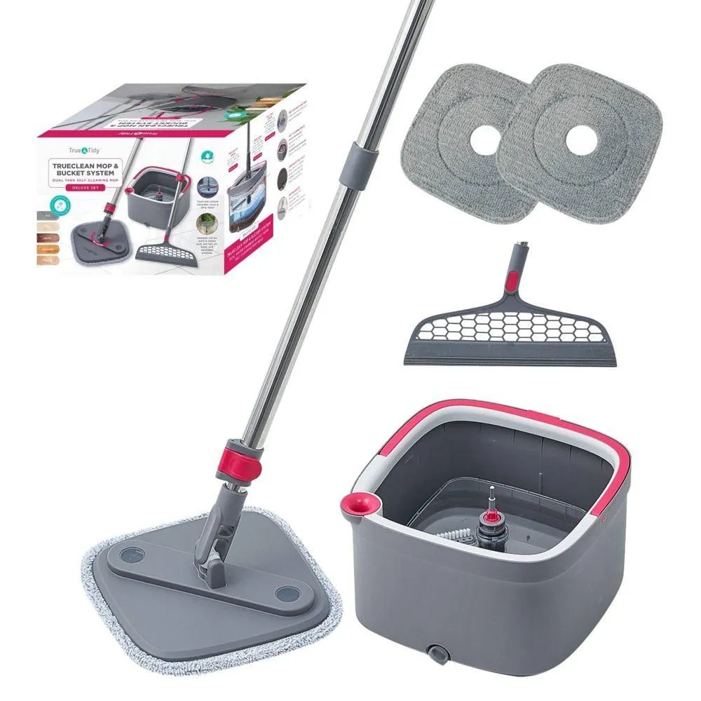 Used and fully functioning - True & Tidy TrueClean Spin Mop & Bucket System with Silicone Sweeper