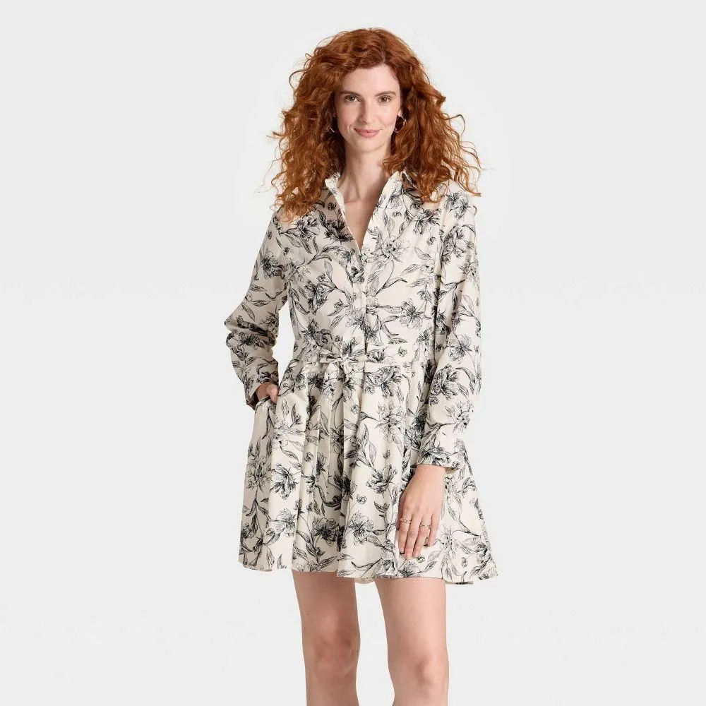 New without Tags - Women's Button-Down Shirt Dress - A New Day Cream Floral M