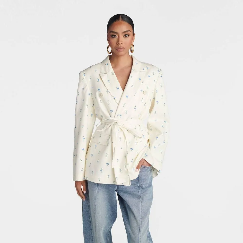 New without Tags - KBB by KAHLANA Women's 'The Erin Blazer' - White/Blue Floral S