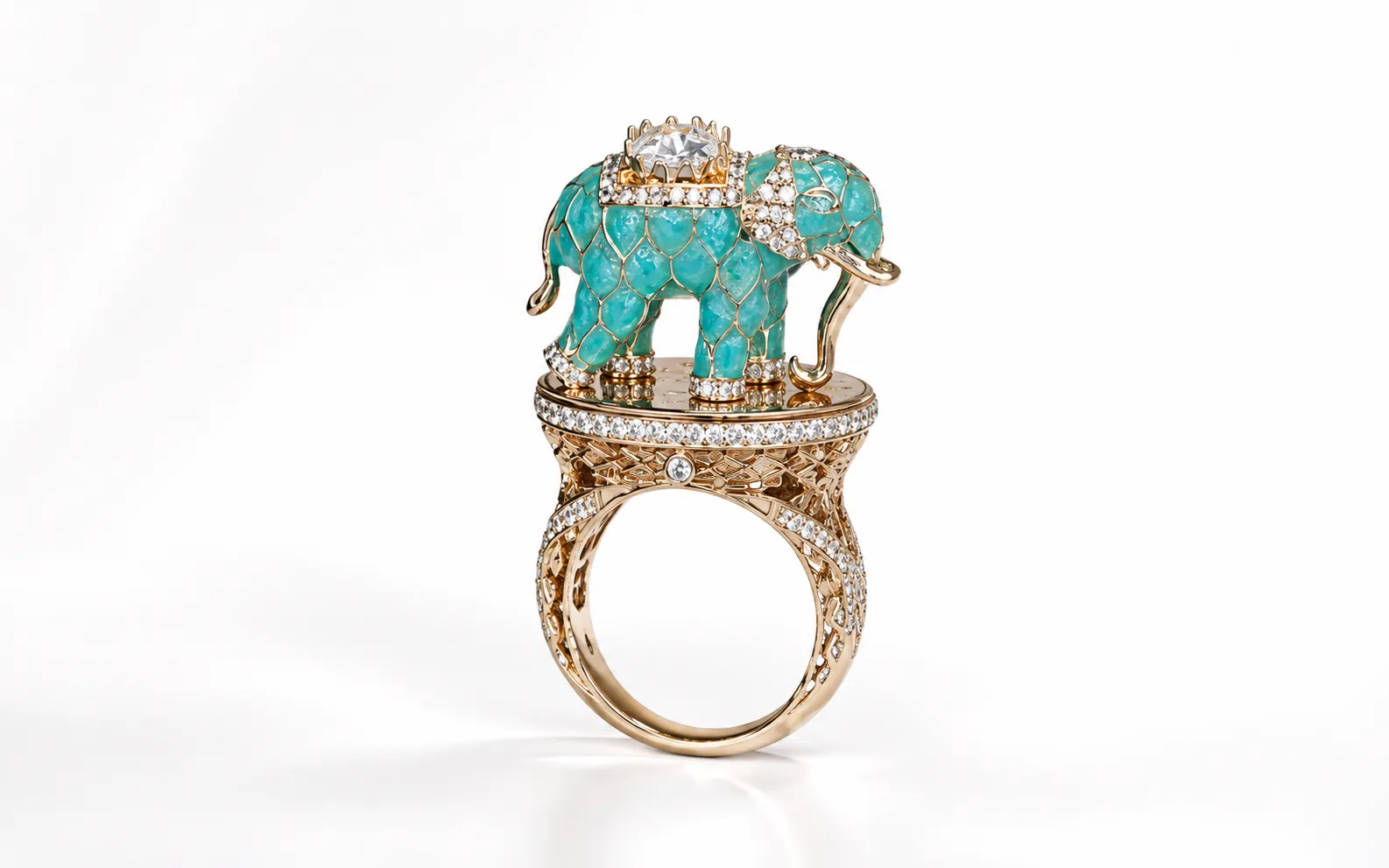 Gaja Turquoise Enamel Elephant Cocktail Ring | Jaipur Rose Indian Jewelry Kerala Jewelry USA