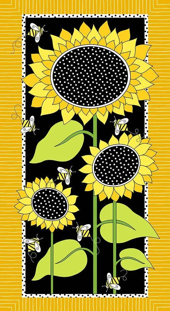 Sunflowers and Honey A-9985-YK Pollinator 2/3 Yard Panel Andover 128P