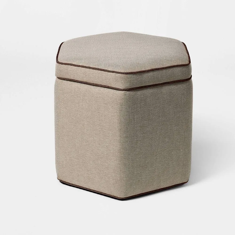 New without box - Storage Ottoman with Twisted Piping Detail Brown Linen - Threshold designed with