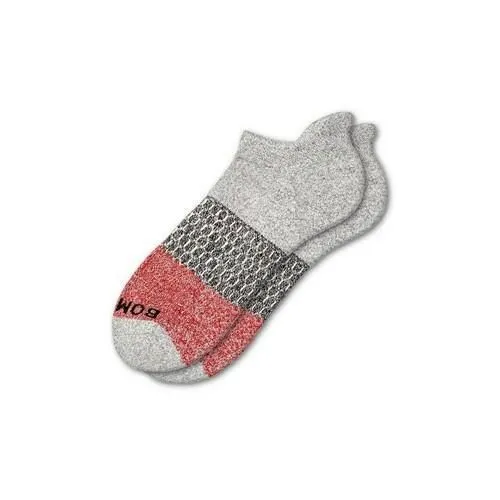 Bombas Men's Tri-Block Ankle Socks - Grey Heather/Red 9.5-13