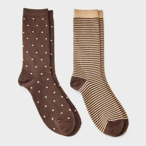 Men's 2pk Casual Crew Socks - Goodfellow & Co™ Brown/Tan 6-12