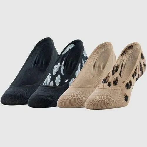 Peds Women's 4pk Low Cut Liner Socks - Black/Beige 5-10: No Show, Gel Heel