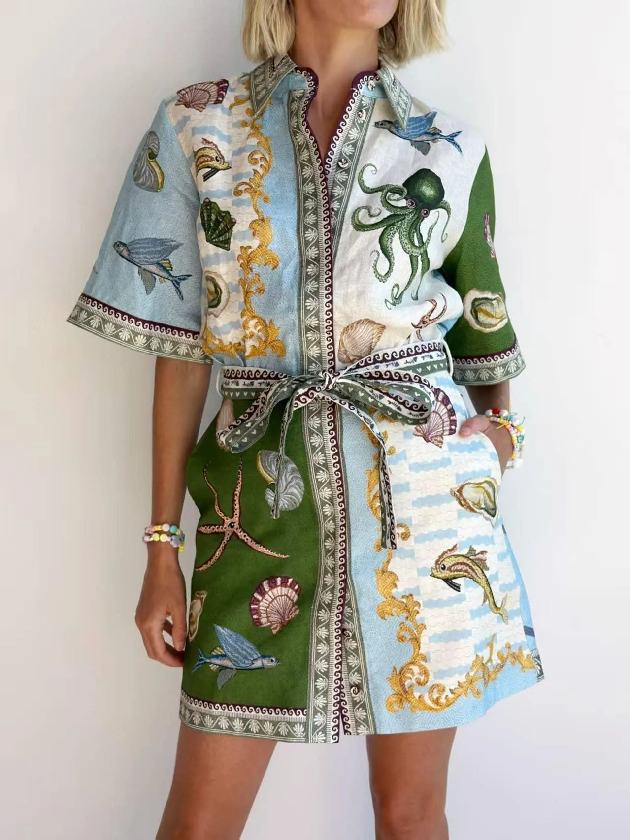 Deep Blue Seas Shirt Dress with Open Front