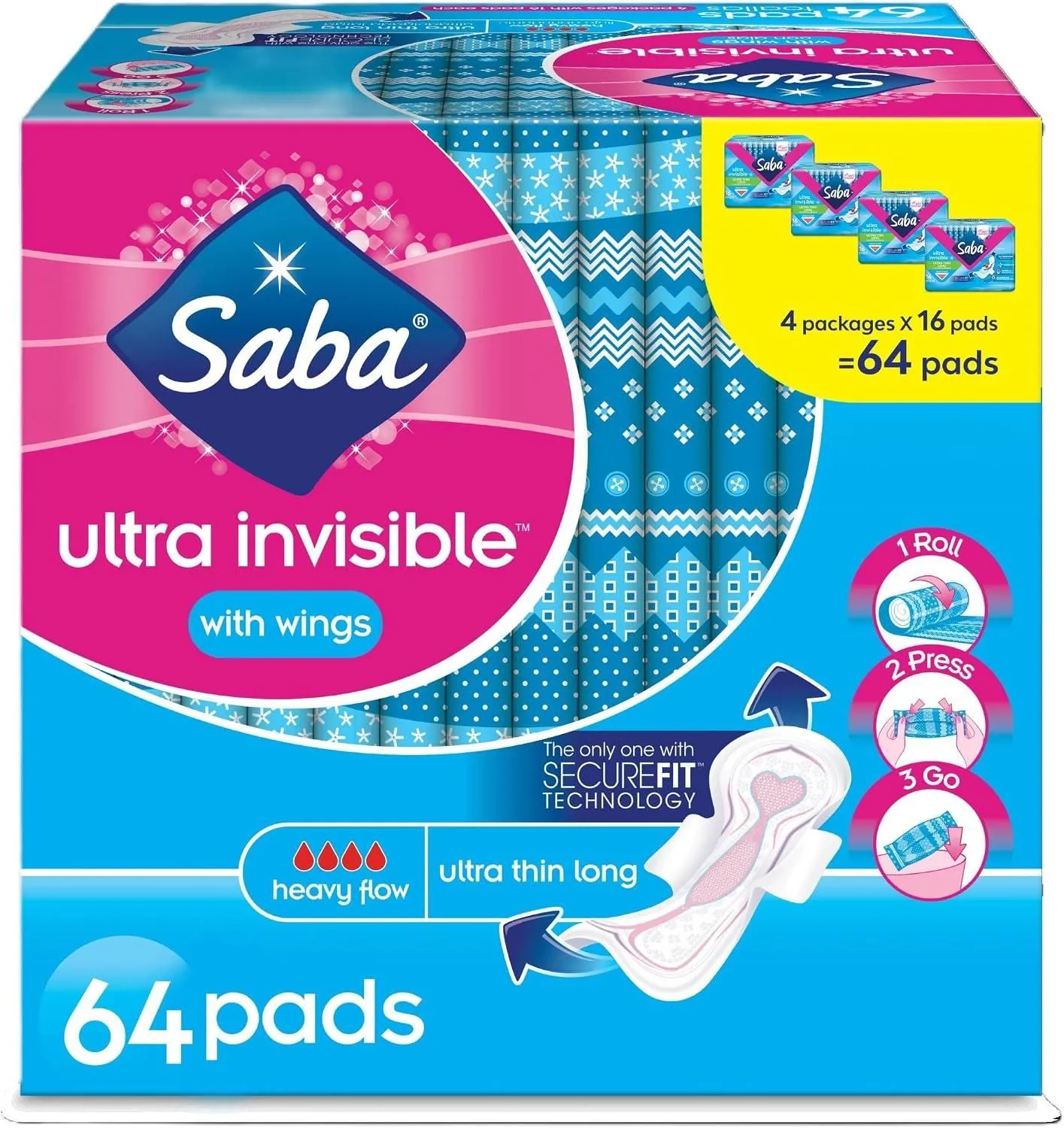 SABA PAD ULTRA THIN EXTRA LONG 4/16 ct