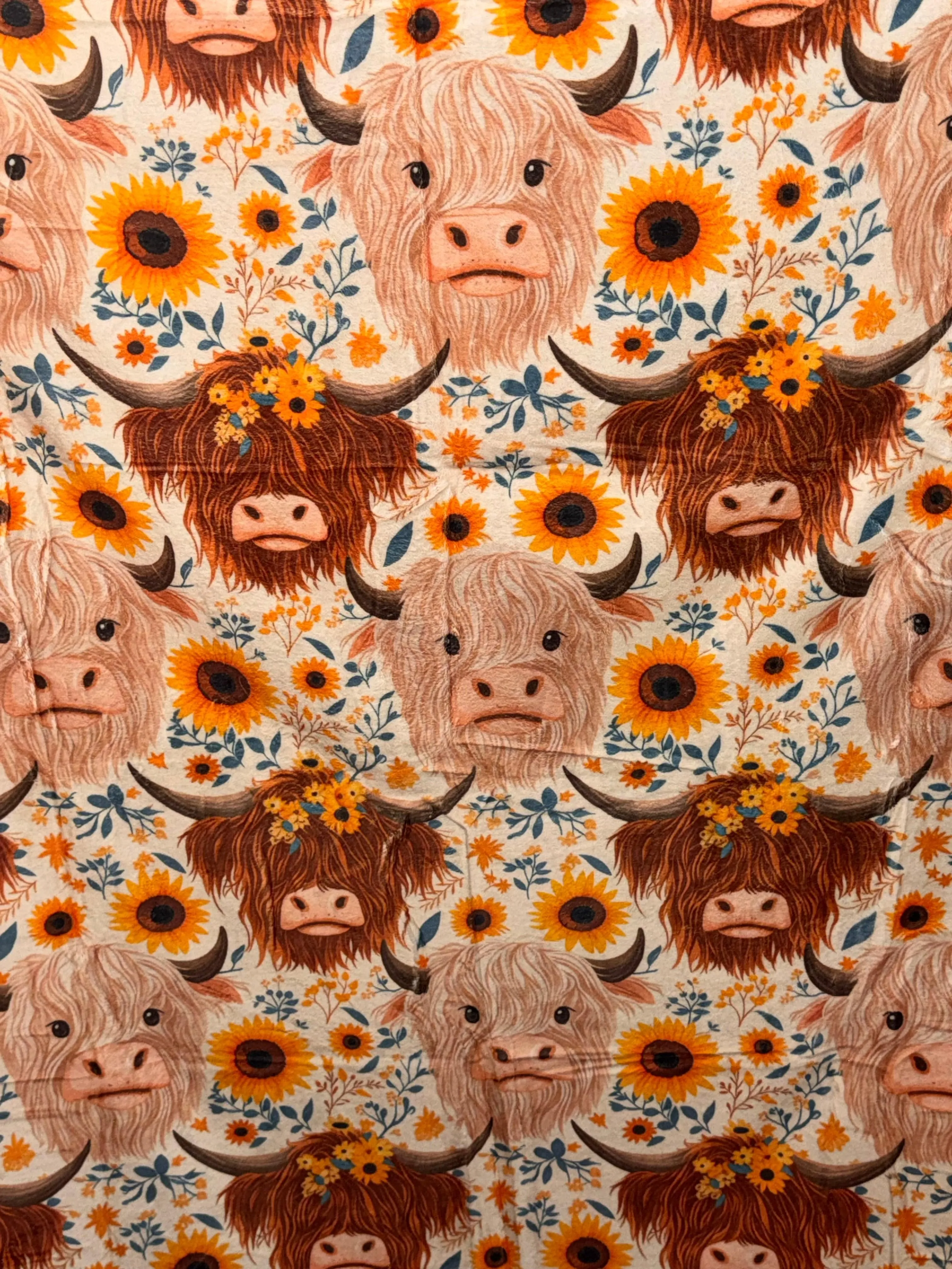 Highland Cow Sunflower 50x60 Minky Plush