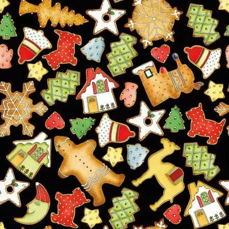 Gingerbread CD17845R-BLACK Cookie Toss Black J. Wecker Riley Blake Half Yard