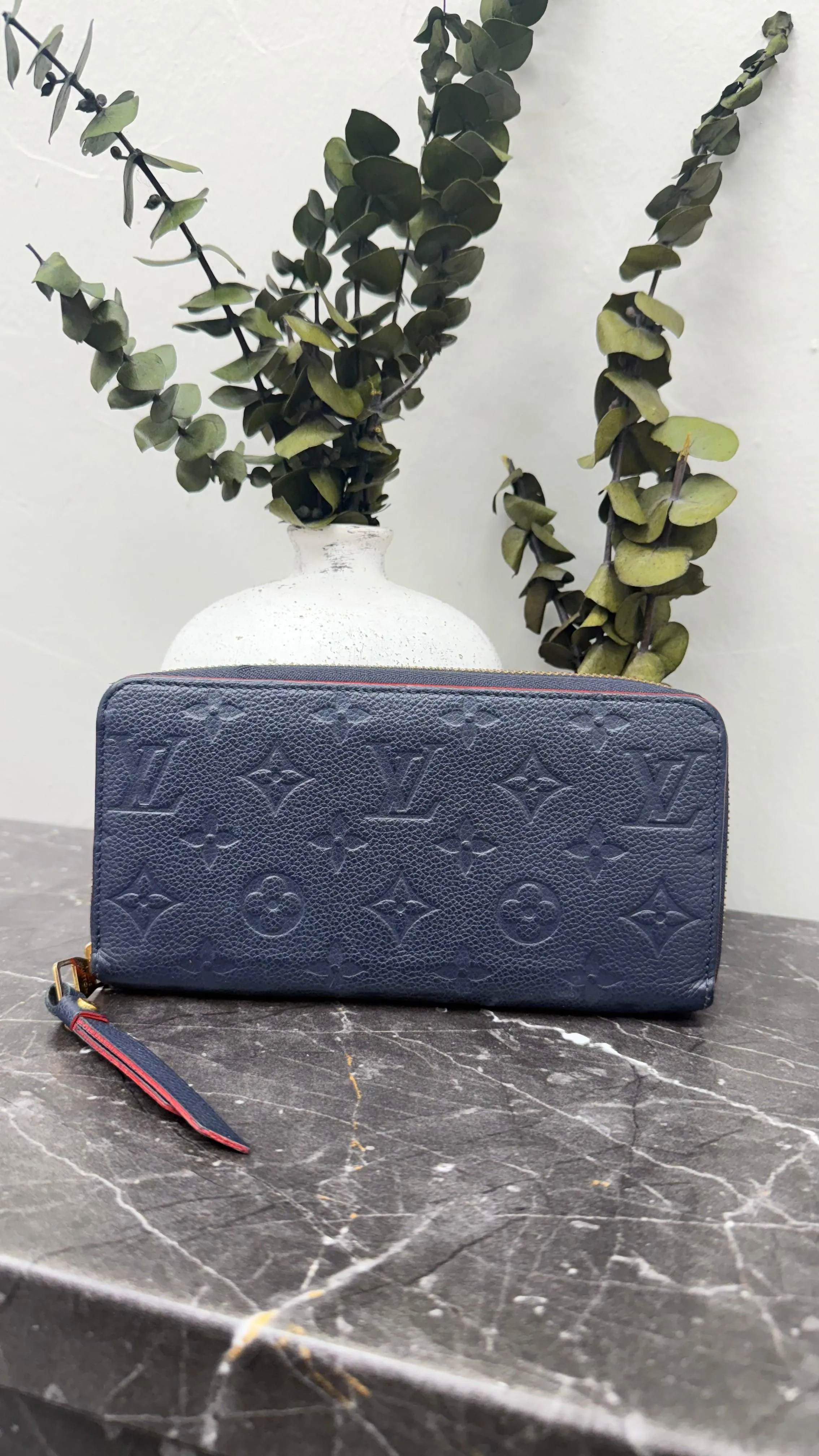 Louis Vuitton Monogram Navy Blue Empreinte Leather Zippy Wallet