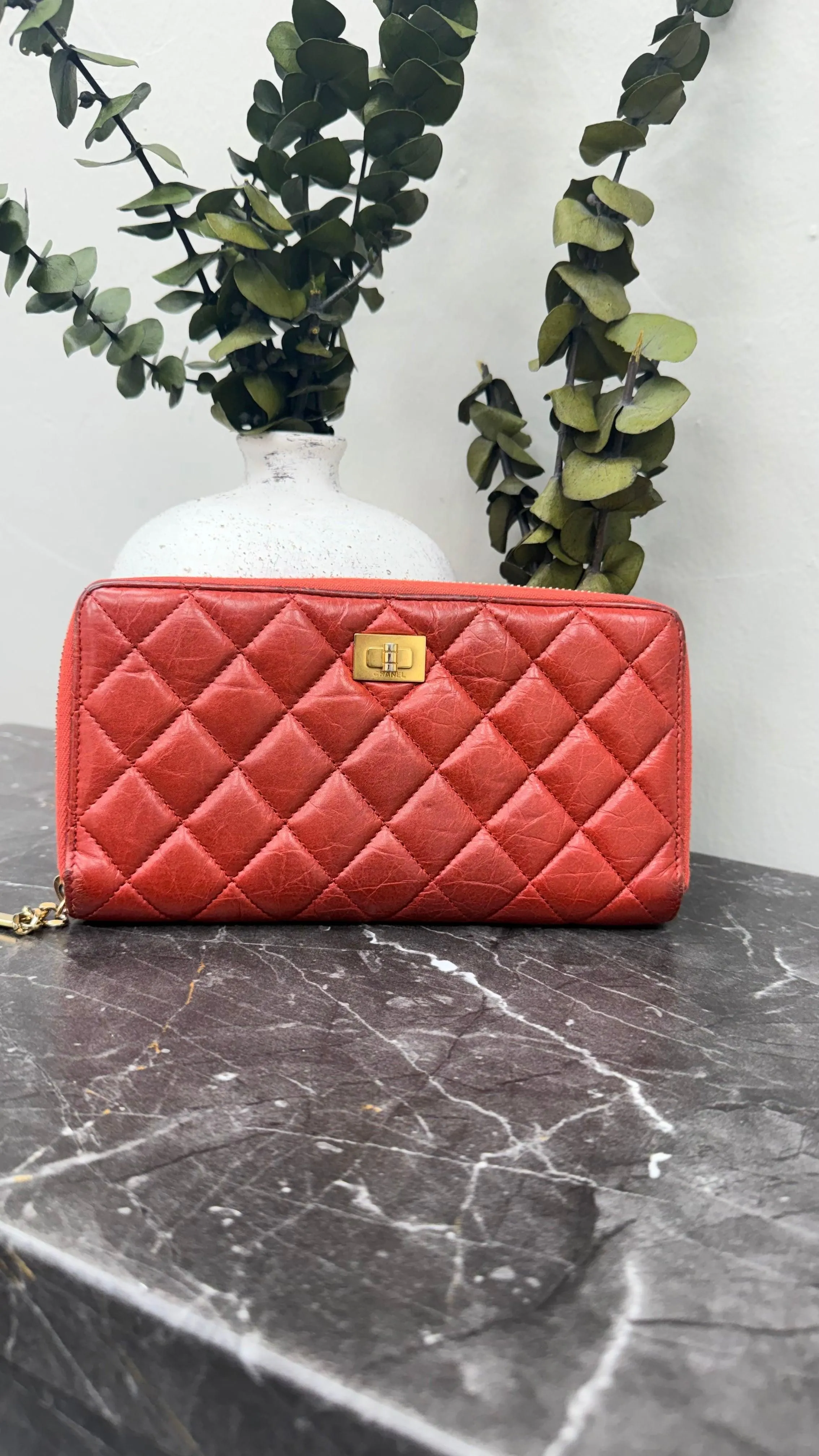 Chanel Burnt Orange Leather Reissue Zippy Wallet