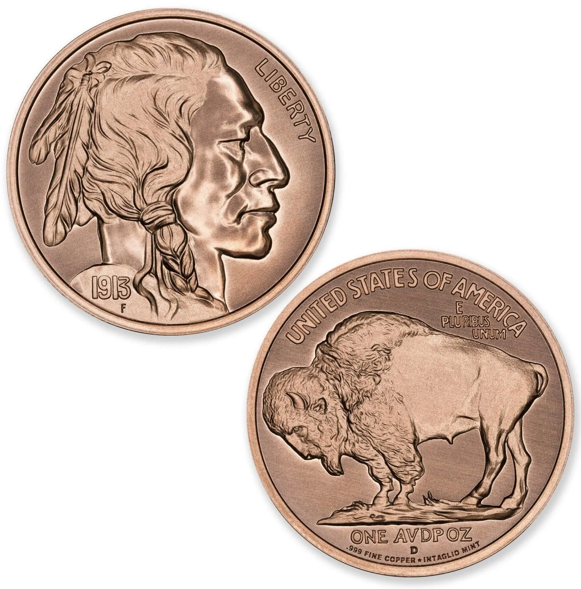In Stock! Intaglio Mint 1913-D Buffalo Nickel Tribute 1 oz Copper Round