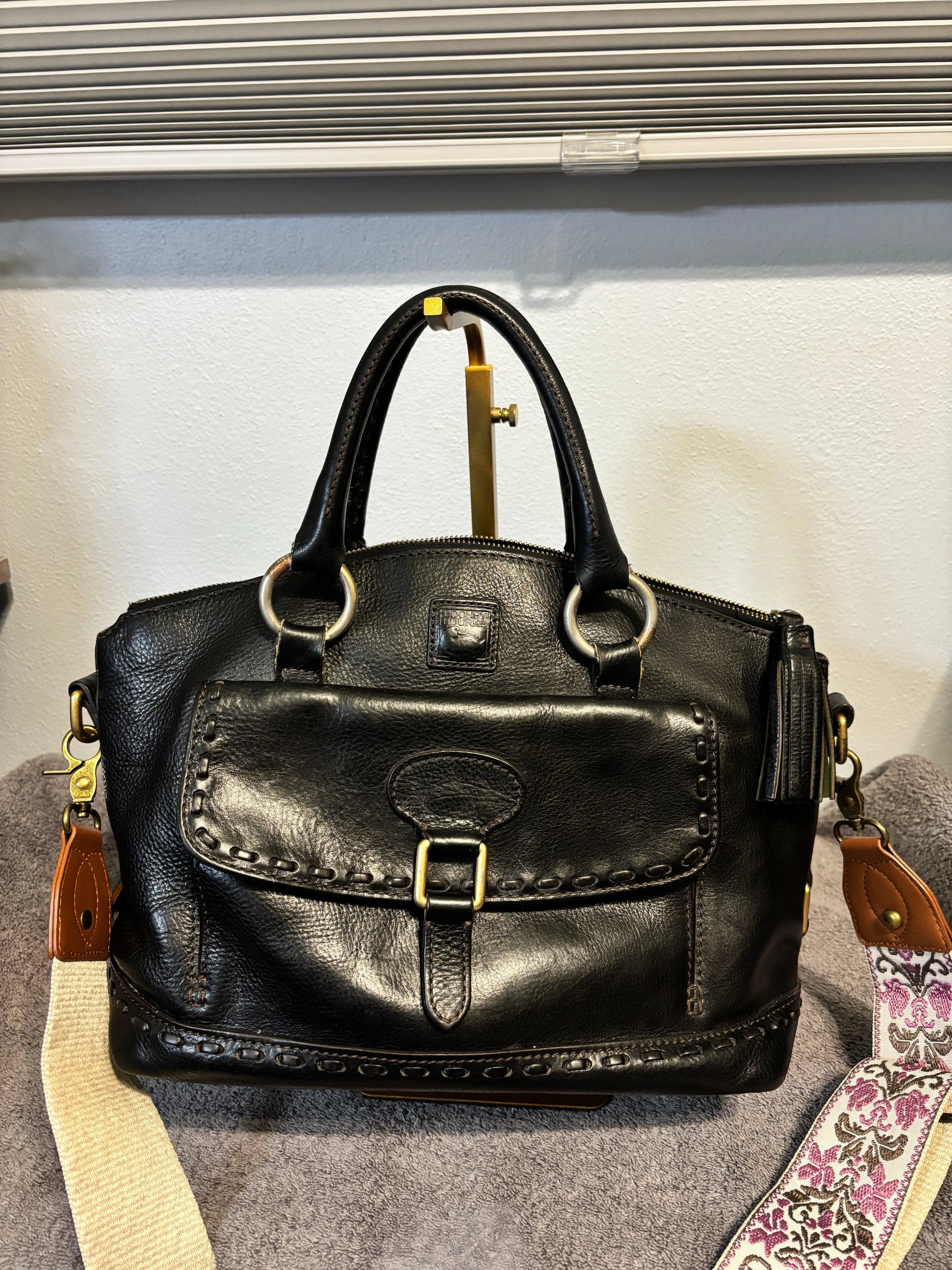 Dooney & Bourke Florentine Front Pocket Satchel Black Leather
